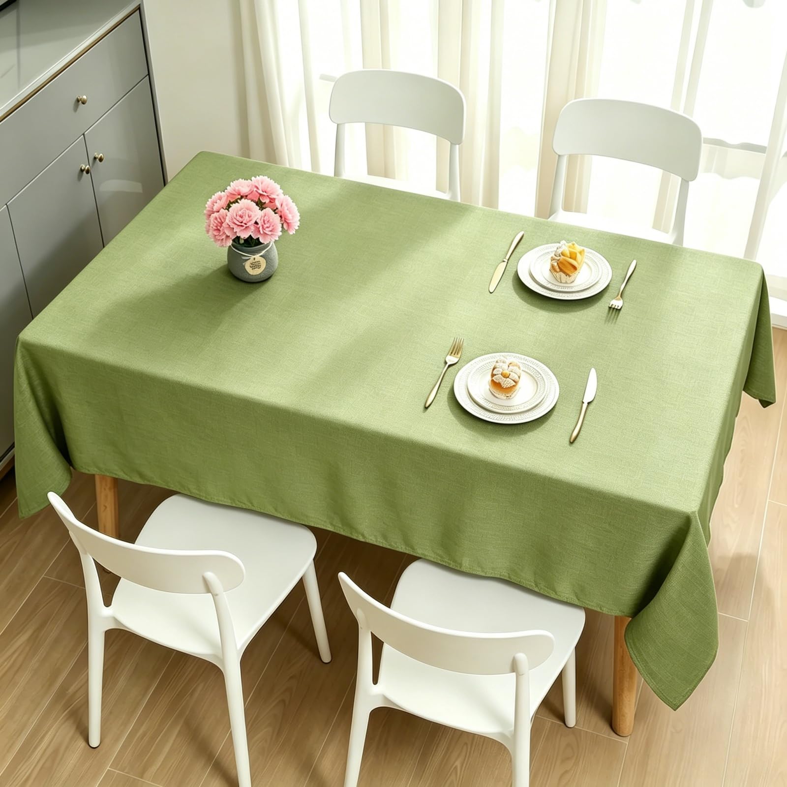 LIHUANE Rectangle Tablecloth 105 x 170 cm Wipeable Water Resistant Wipeable Tablecloths Wipe Clean Washable Polyester for Rectangle Tables, Green