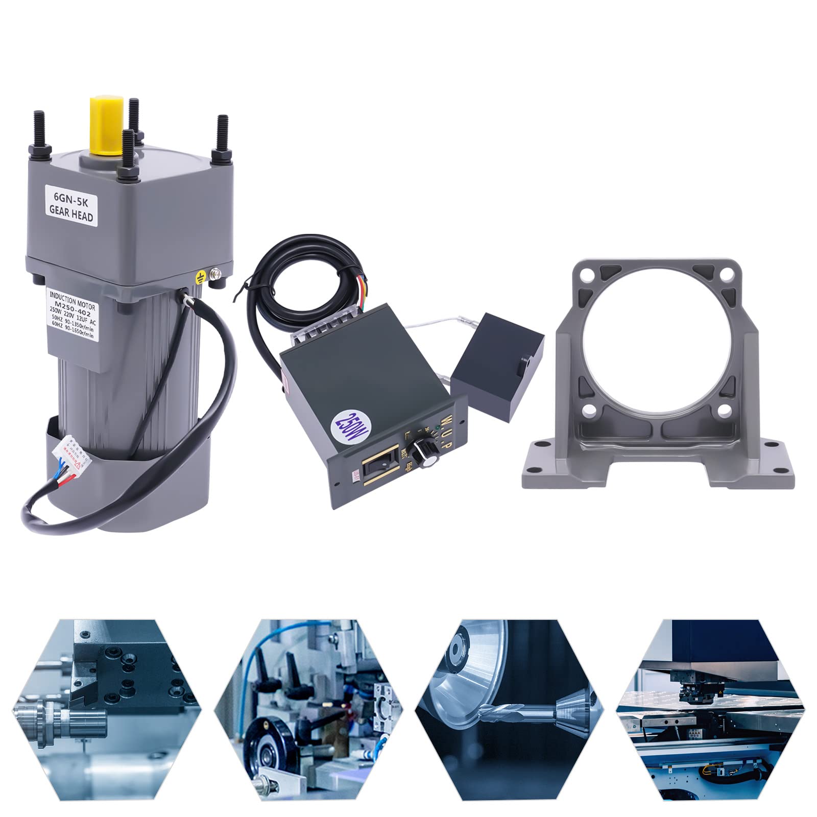 220 V CA, motor de alto par de revoluciones, unidad de engranaje del motor, carcasa de aluminio, ventilador de rodamiento de bolas fuerte, con velocidad variable, regulador ajustable, motor de