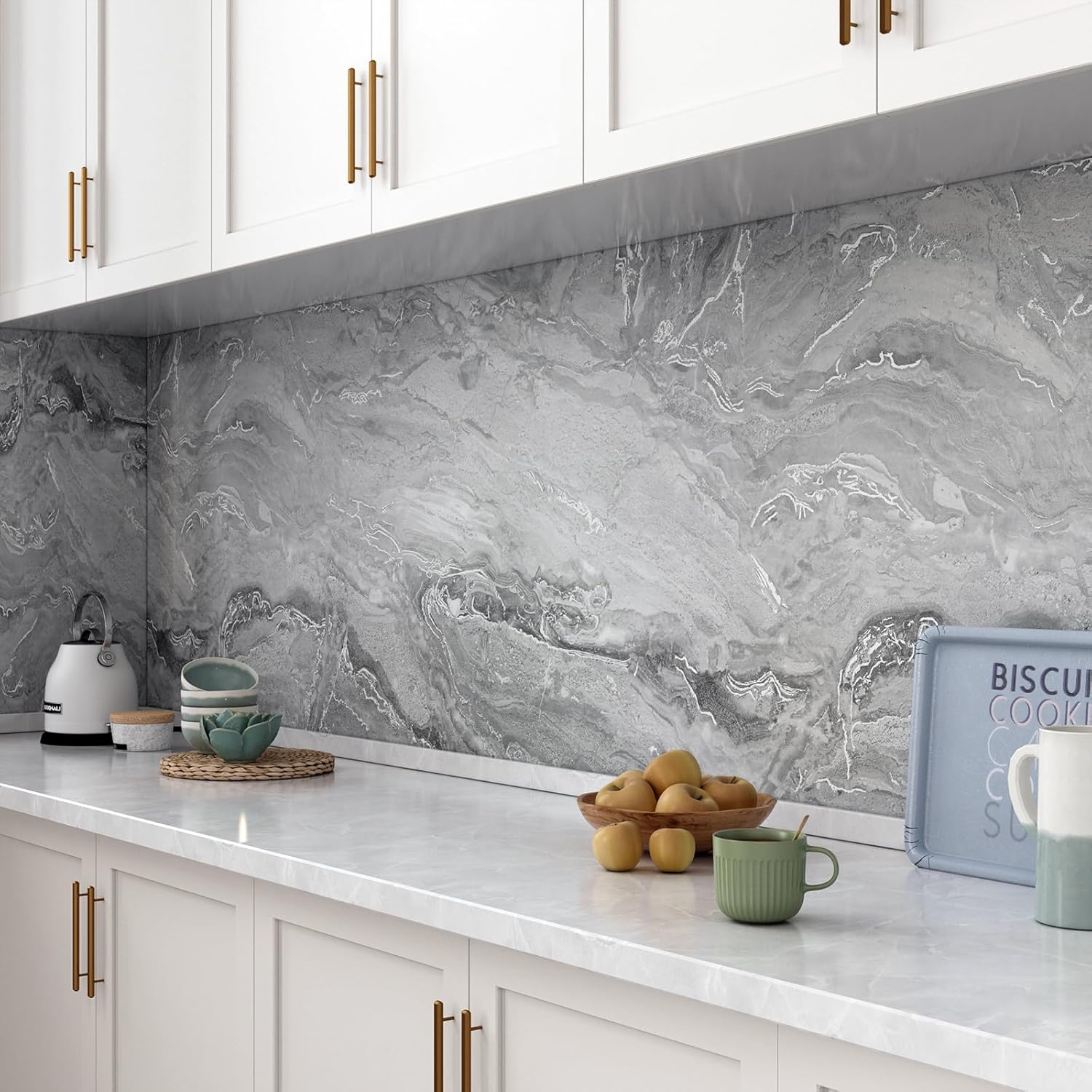 Decotalk Countertop Contact Paper Grey Marble Contact Paper for Countertops Waterproof 17.7"x120" Grey Silver Marble Contact Paper for Kitchen Decor Silver Grey Wallpaper for Kitchen Marble Wallpaper