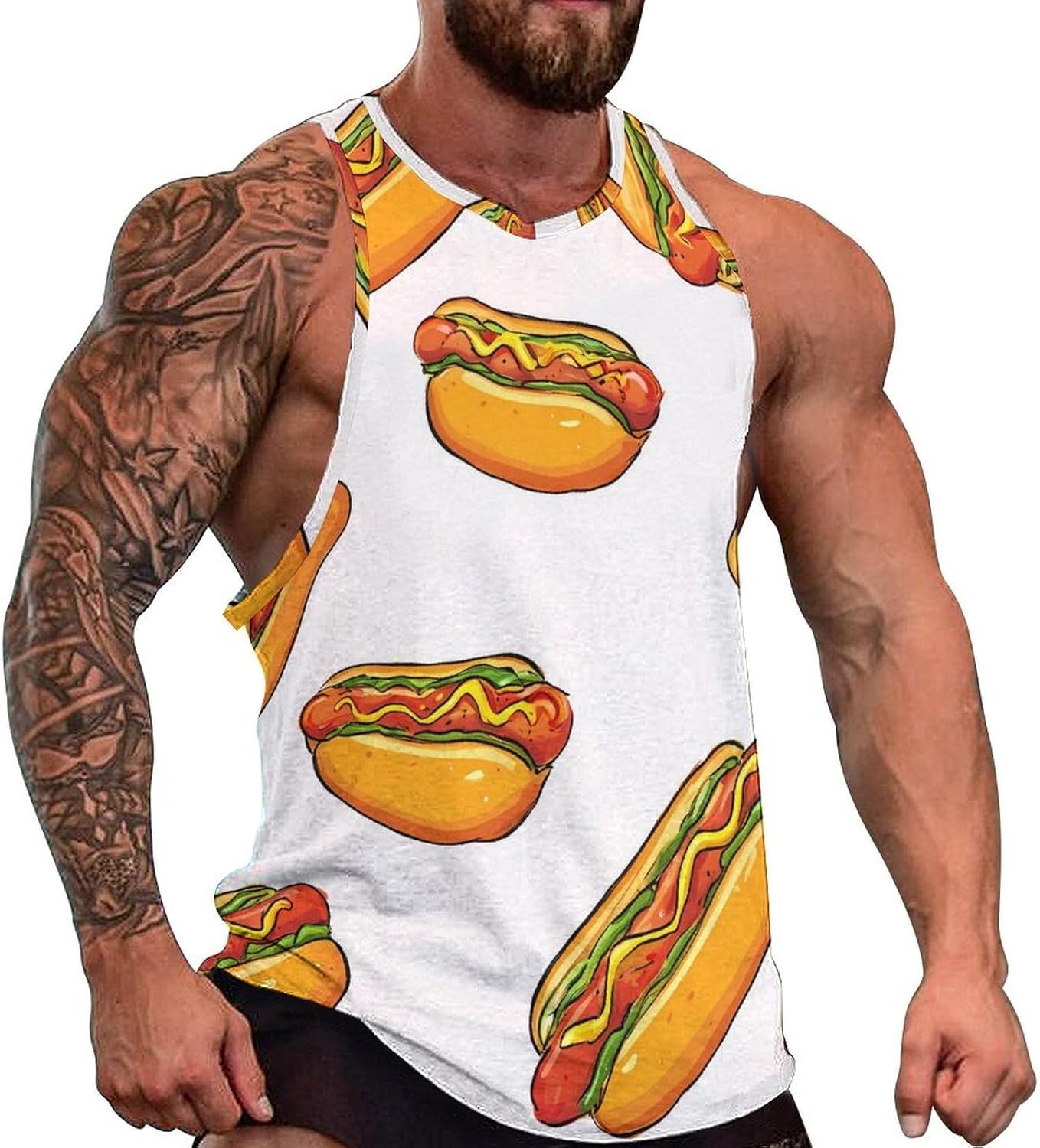 Food Hot Dog Men Tank Top Workout Shirt Muscle T Shirt 5XL