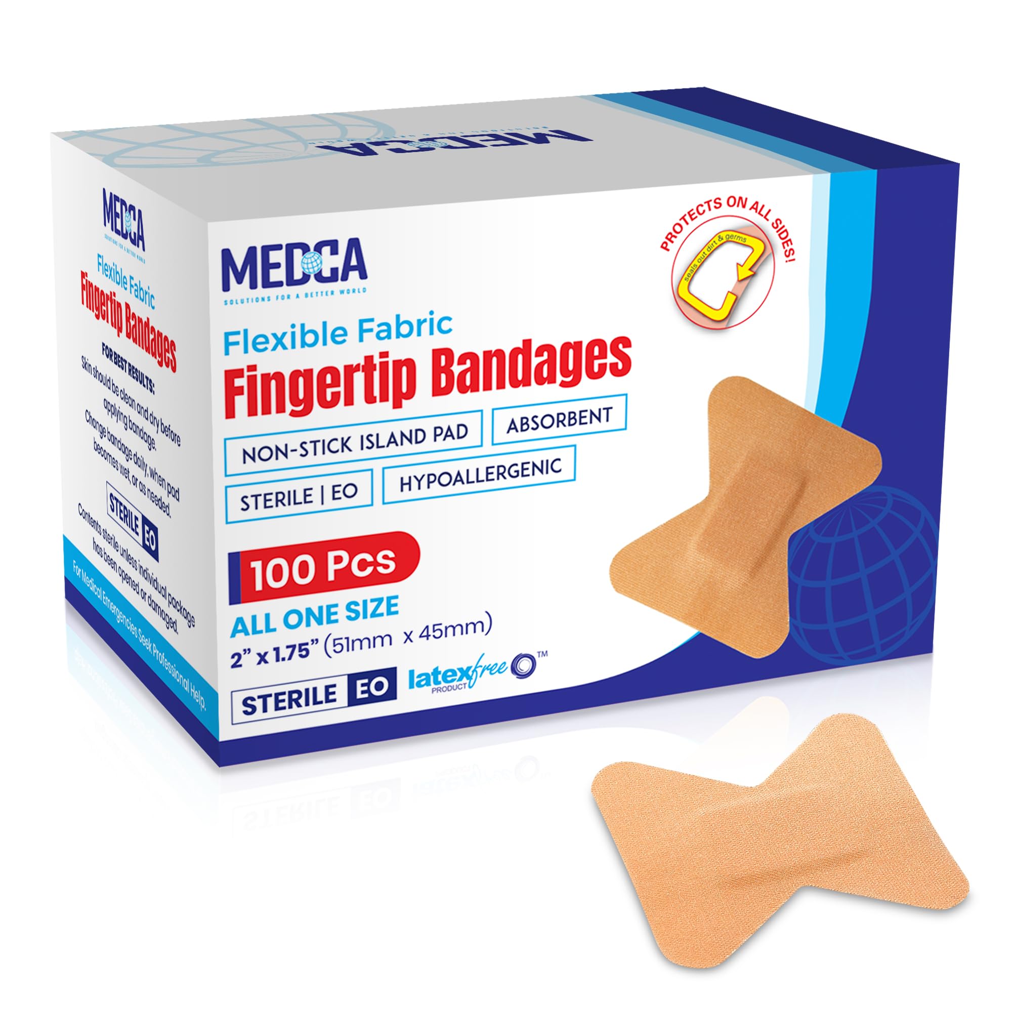Flexible Fabric Bandages - Flex Fabric Adhesive Bandages Finger-Tip Care and to Protect Wounds from Infection - 100