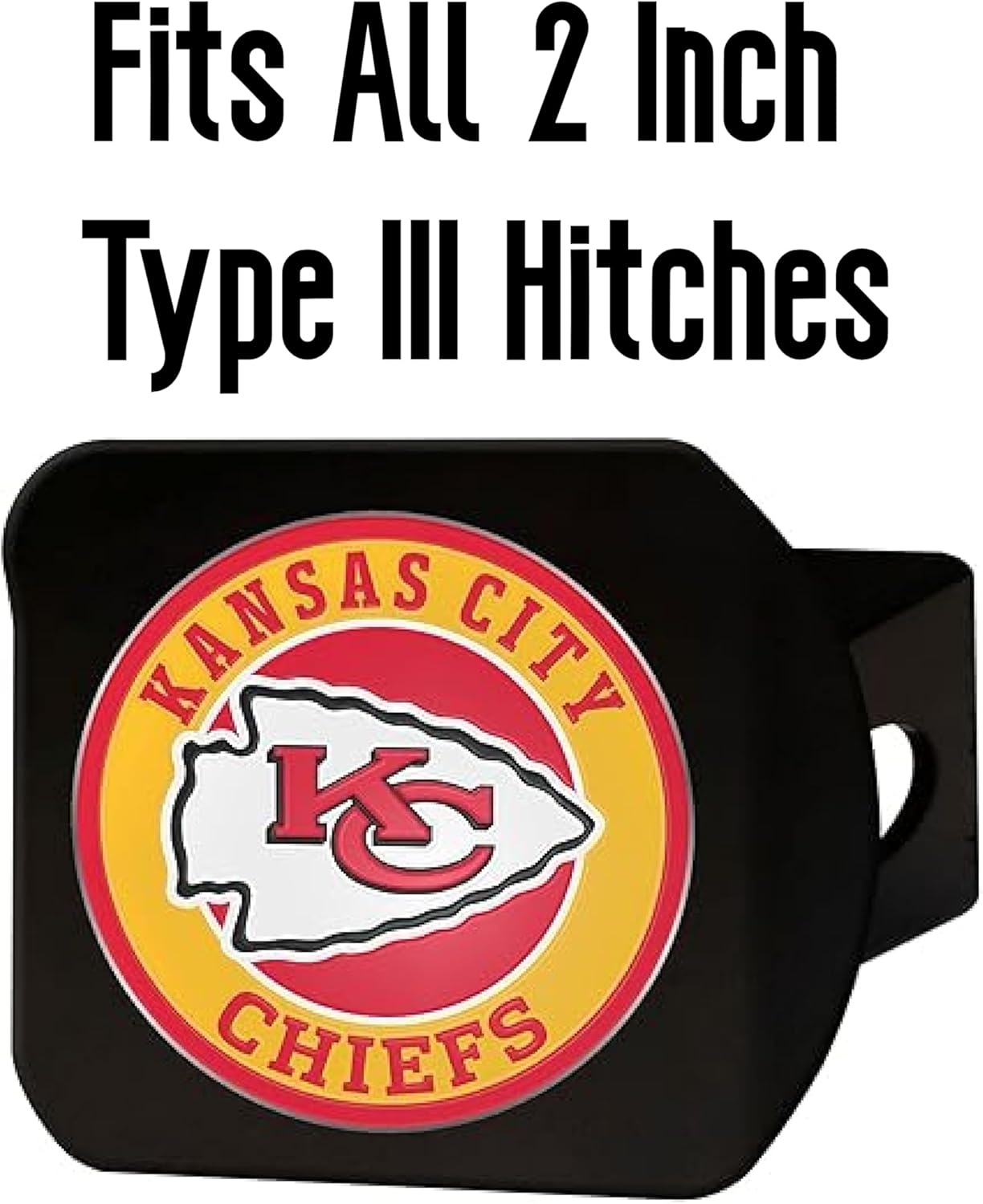 Kansas City Chiefs NFL Black Metal Hitch Cover with 3D Colored Team Logo by FANMATS - Unique Roundel Molded Design – Easy Installation on Truck, SUV, Car or ATV - Ideal Gift for Die Hard Football Fans