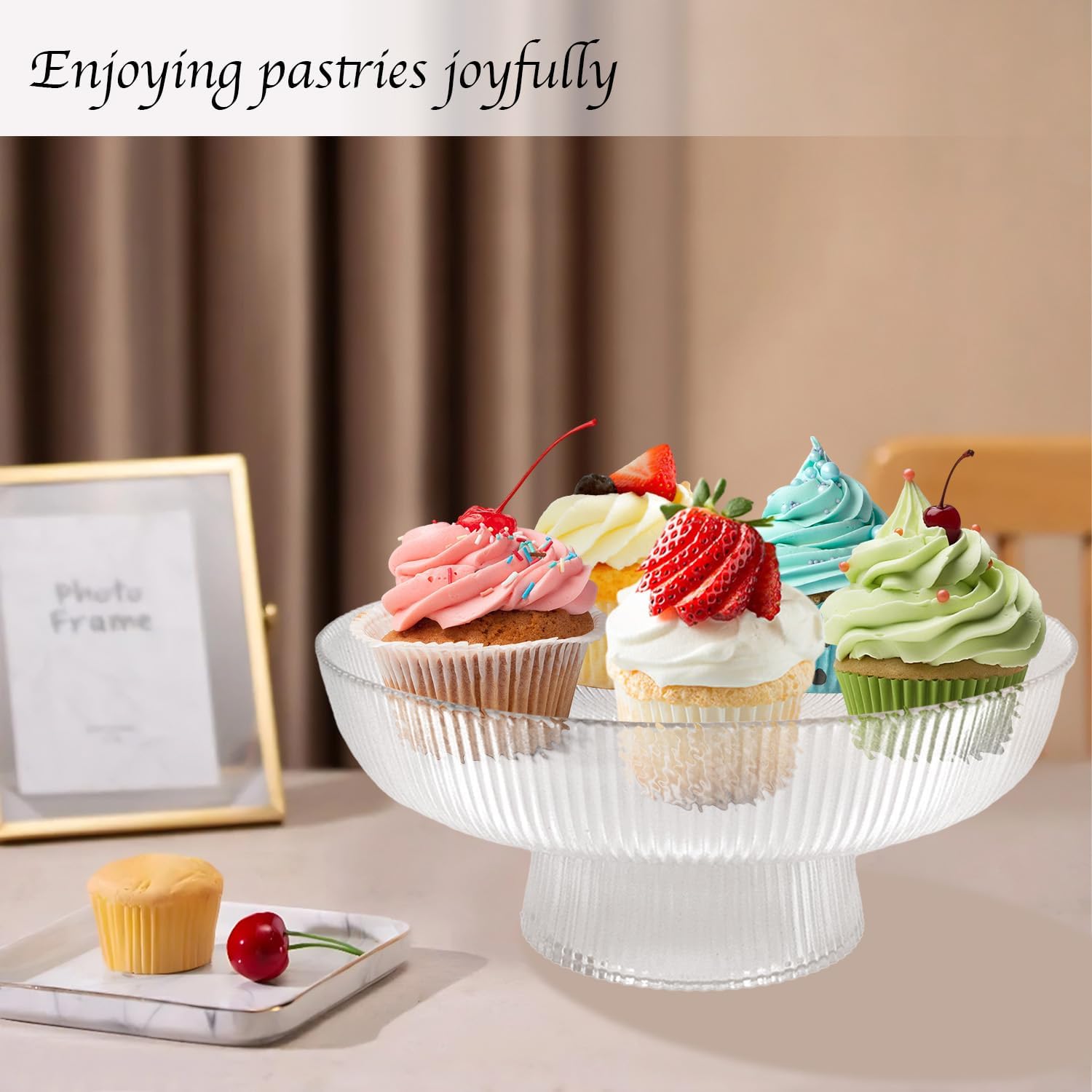 Glass Bowls, Large Glass Serving Bowl Vintage Fruit Bowl Ribbed Pedestal Bowl, Round Pedestal Bowl For Fruit, Vegetable, Salad And Dessert, Candies