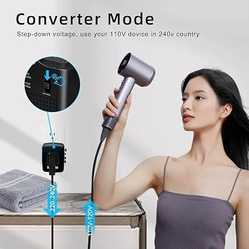 International Travel Adapter Voltage Converter to Step Down 230V to 120V for Hair straighteners, laptops, Cell Phones, Power converters from USA to UK, Europe, Australia Over 200
