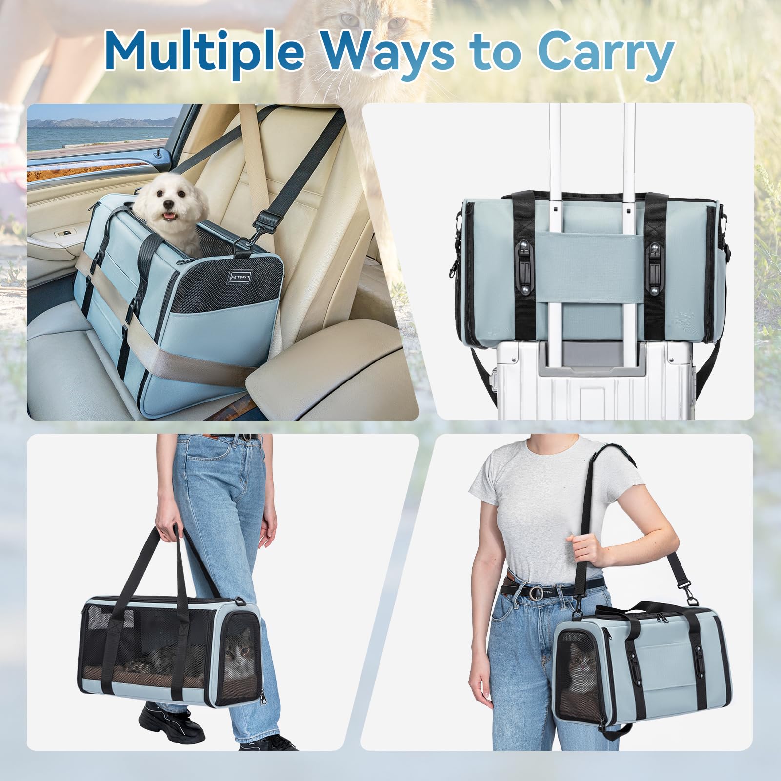 Petsfit Transportín Perro Gato Plegable, Transportin Gato/Transportin Perro Pequeño Mascotas, Bolsa de Transportar Mascotas para Pequeños Mascota Viajes Avion Coche o Tren