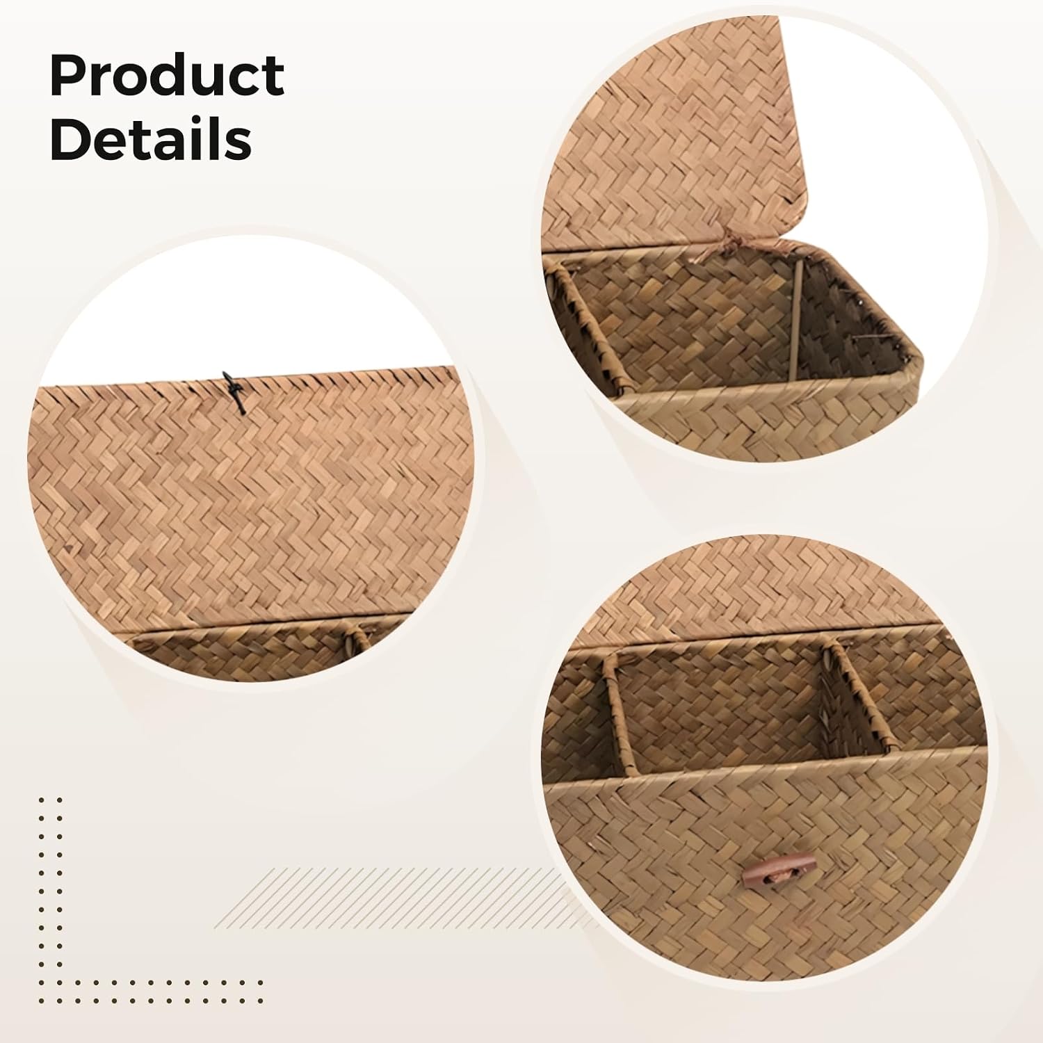 Seagrass Tank Basket with Lid, Woven Toilet Paper Basket, Wicker Baskets Organizer, Ideal for Bathroom, Closets and Living room,12.6 x 4.7 x 4.3 Inches