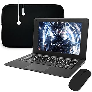 aichiw 10.1 Inch Laptop Windows 10 Quard Core Notebook Lightweight Mini Netbook Computer with Intel CPU 4GB RAM 64GB eMMC Storage, Laptop Sleeve, Wireless Mouse, Headphone(Black)