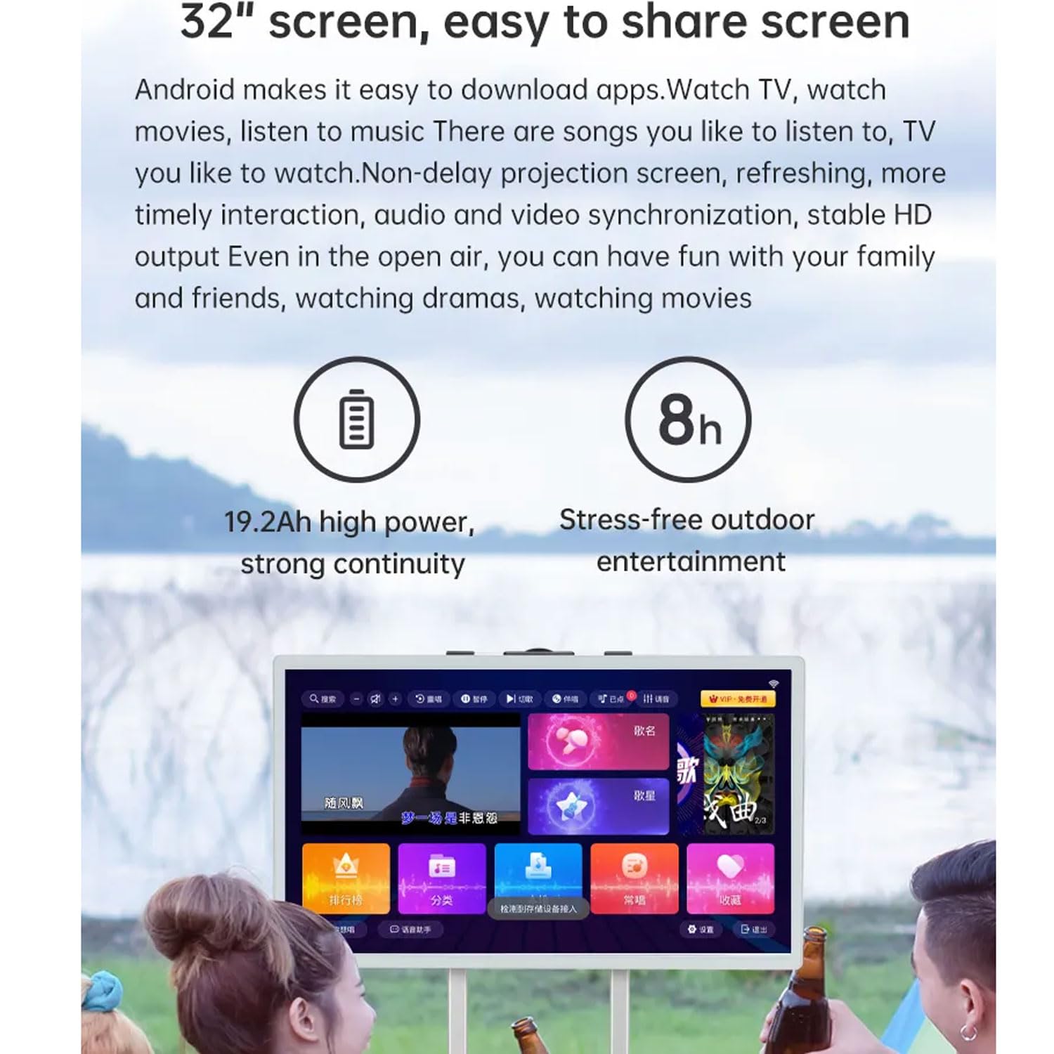 Macchina Per Karaoke Portatile Da Esterno, Sistema Di Altoparlanti Bluetooth Touch Screen Professionale Da 148 W Con Schermo Da 32", Disco Rigido Da 512 GB, Altoparlante LED a Colori Pieghevole