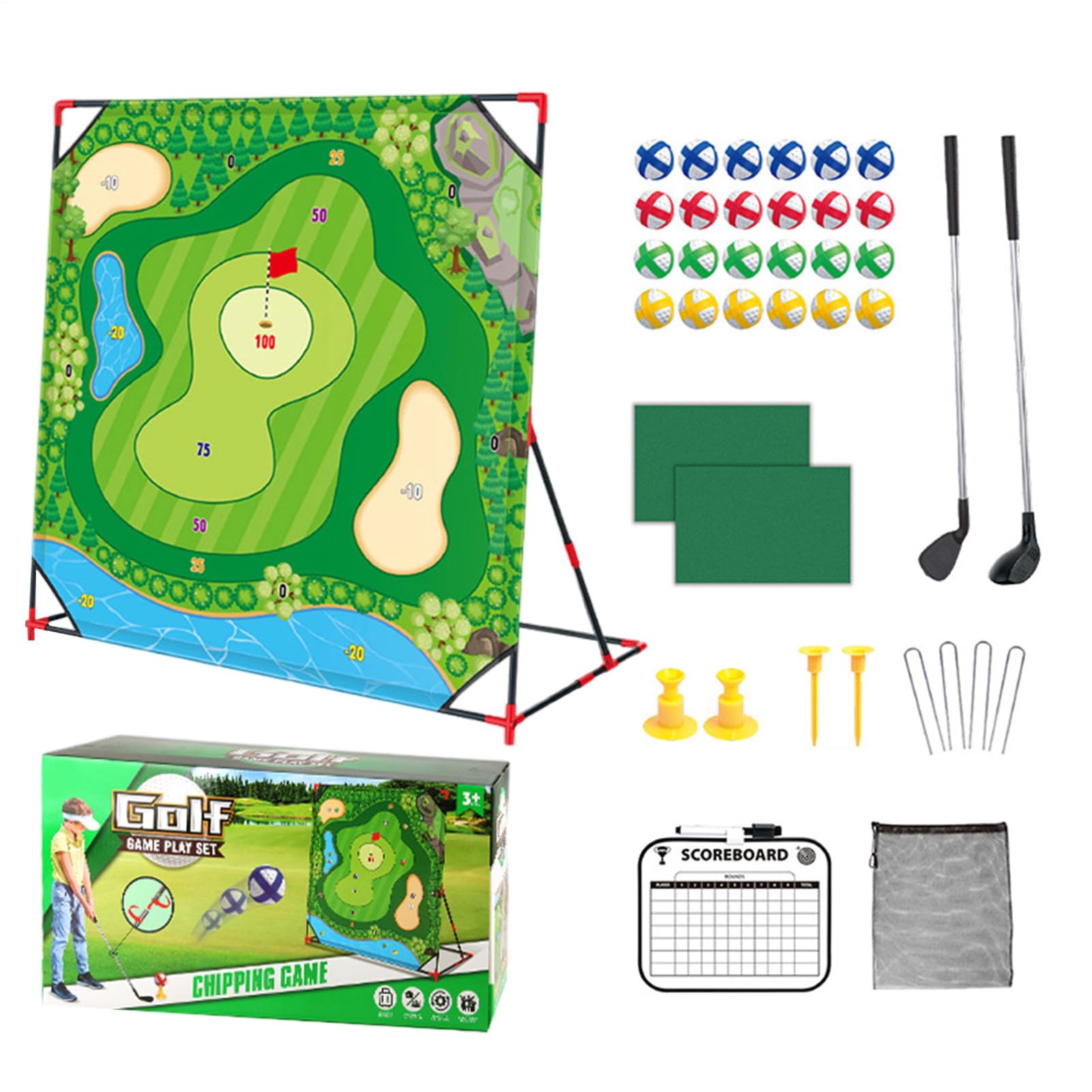 Golf Da Giardino Tappetino da Allenamento Interattivo da 137x137 Centimetri | Set Con 24 Palline e Supporto per Colpi Precisi Per Adulti Pratica in Giardino Sport da Cortile Casa Famiglia Festa