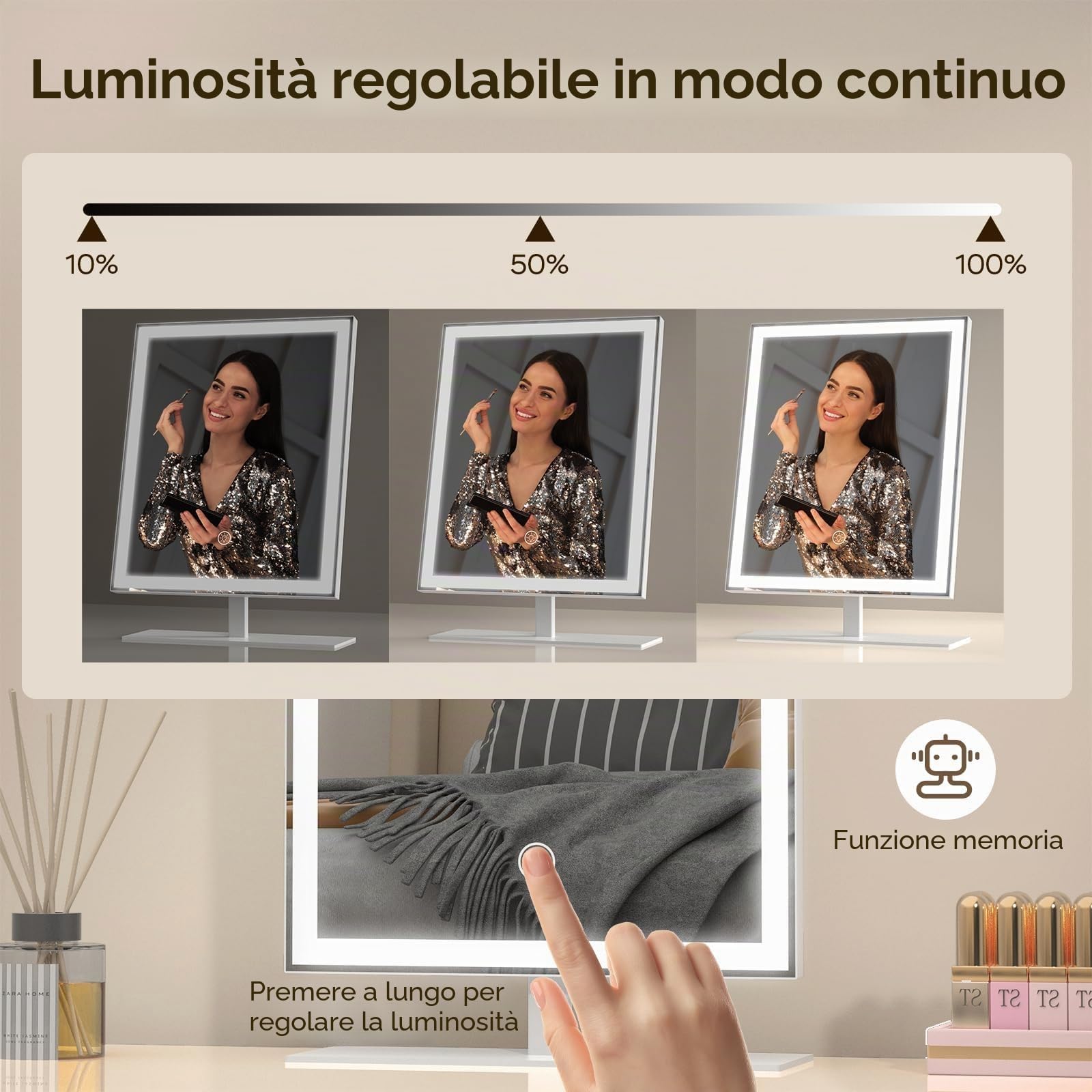 ANTENLICHT Specchio Trucco con Luci, Specchio LED con 3 Modalità Colore, Luce Dimmerabile, Hollywood Specchio per Trucco con Controllo Smart Touch, Regalo per Ragazze Adolescenti (Bianco)
