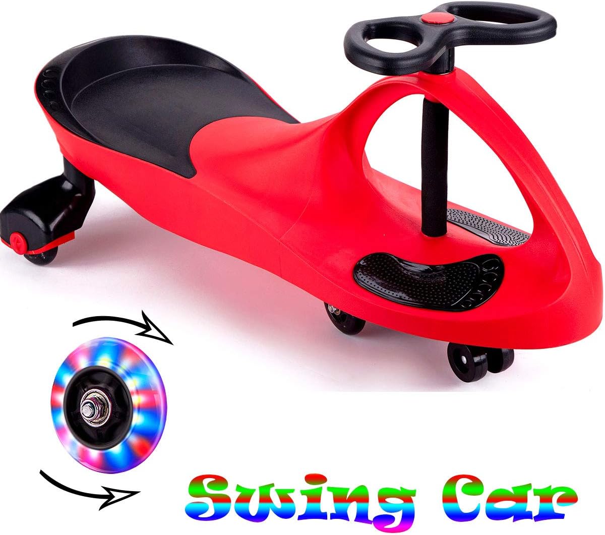 Bestlaixing Wiggle Car Ride on Toys for 3 Year Old and Up Boys Girls with LED Light Up Wheels (red)