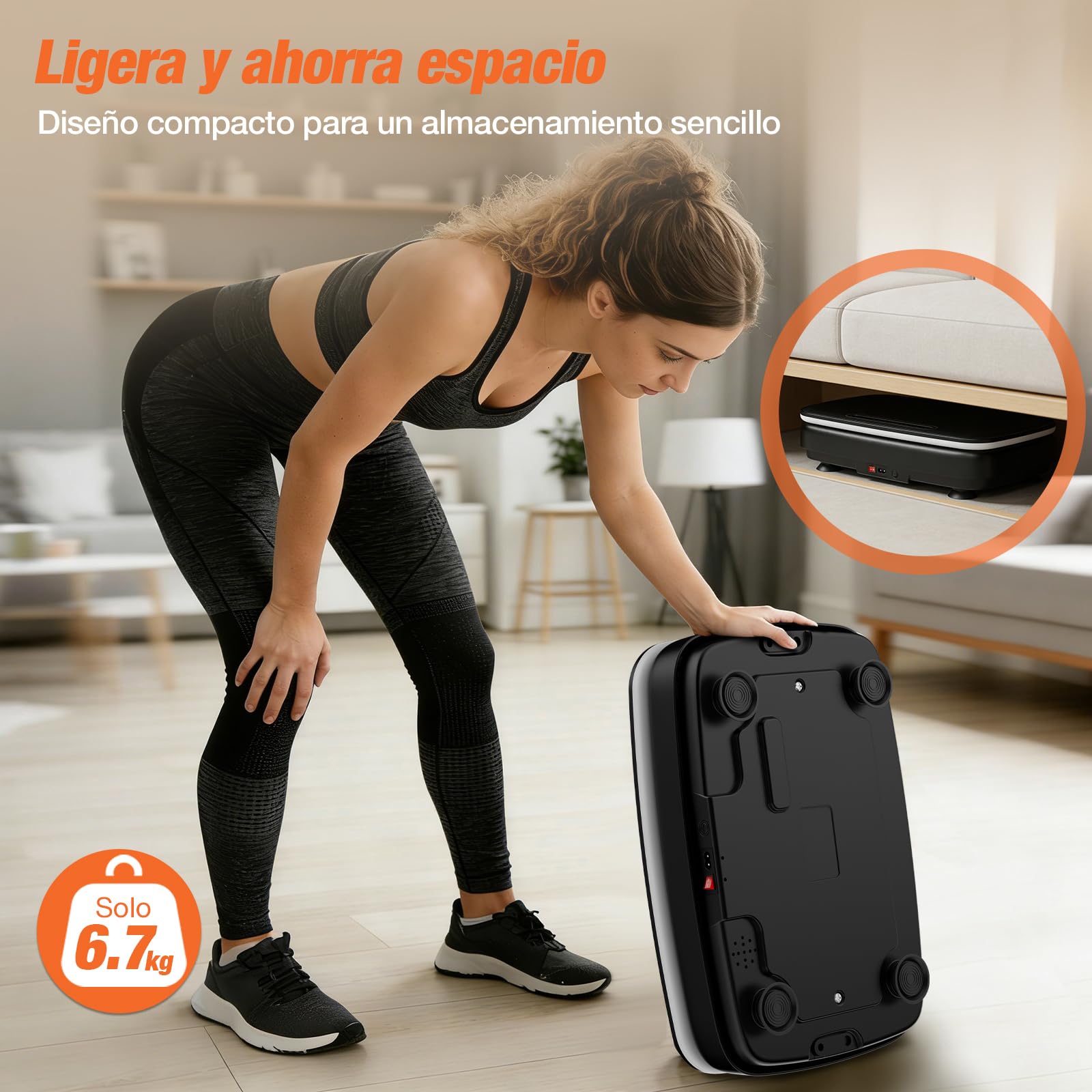 DH FitLife Plataforma Vibratoria Silenciosa y Estable para Casa, 0–99 Niveles, 9 Programas Automáticos, Sin Impacto con Ventosas Antideslizantes, Bluetooth, Bandas y Mando, 150 kg