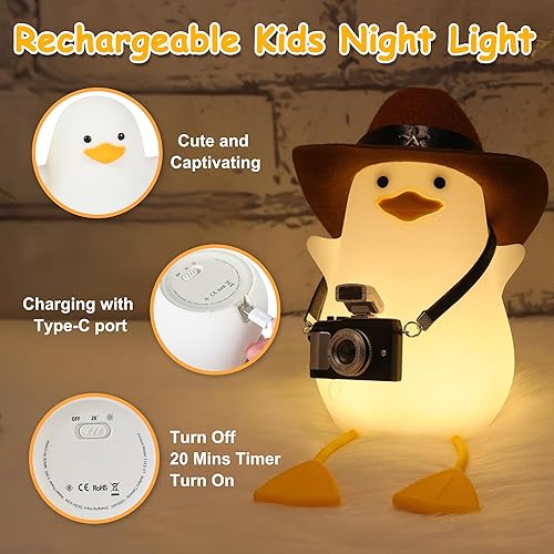Miniatura 7 de lámpara nocturna de pato, lámpara de pato blandita, linda lámpara de patos de noche divertida con atenuador y temporizador y recargable