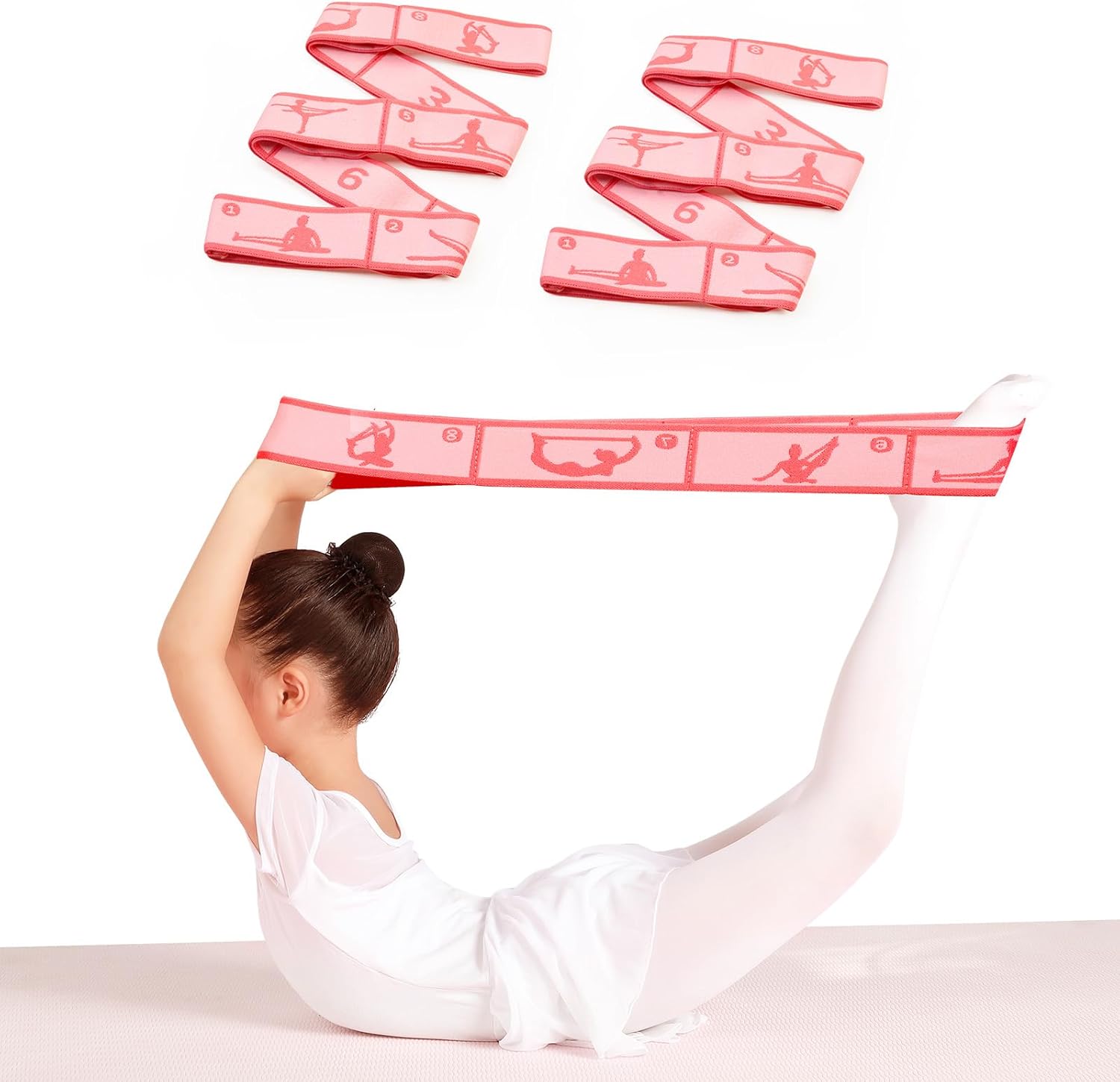 2 Pcs Kids Stretch Bands Dance Stretching Straps for Children Gymnastics Equipment Dance Training Elastic Band for Kids Multi-Loop Numbered Stretch Band for Ballet Cheerleading-8 Loops