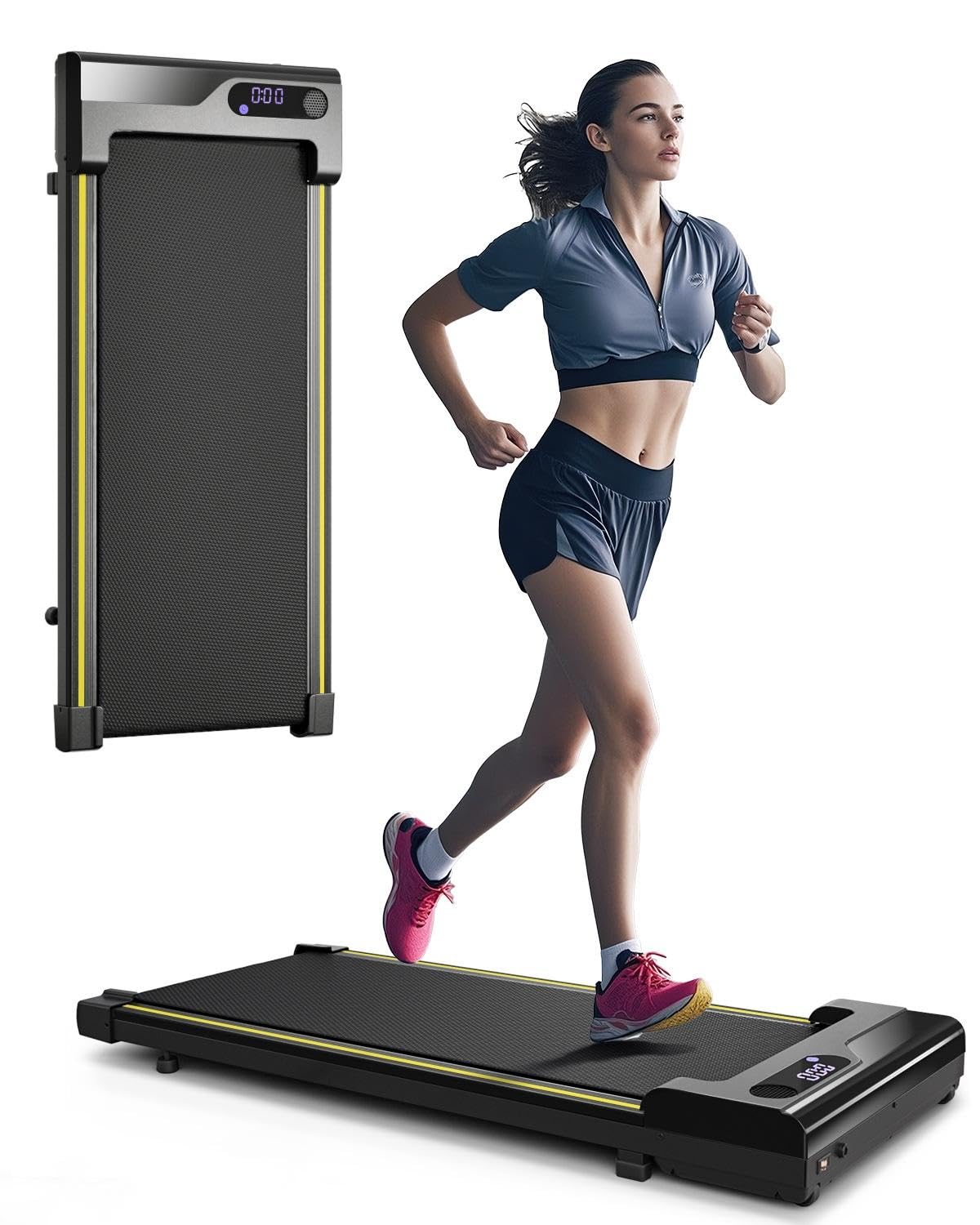 Vhorilix Walking Pad Treadmill for Home - Under Desk Treadmills Portable Mini Compact Walk Pads for Small Spaces Office Indoor Apartment Floor Flat Running Machine with Remote Quiet Lightweight
