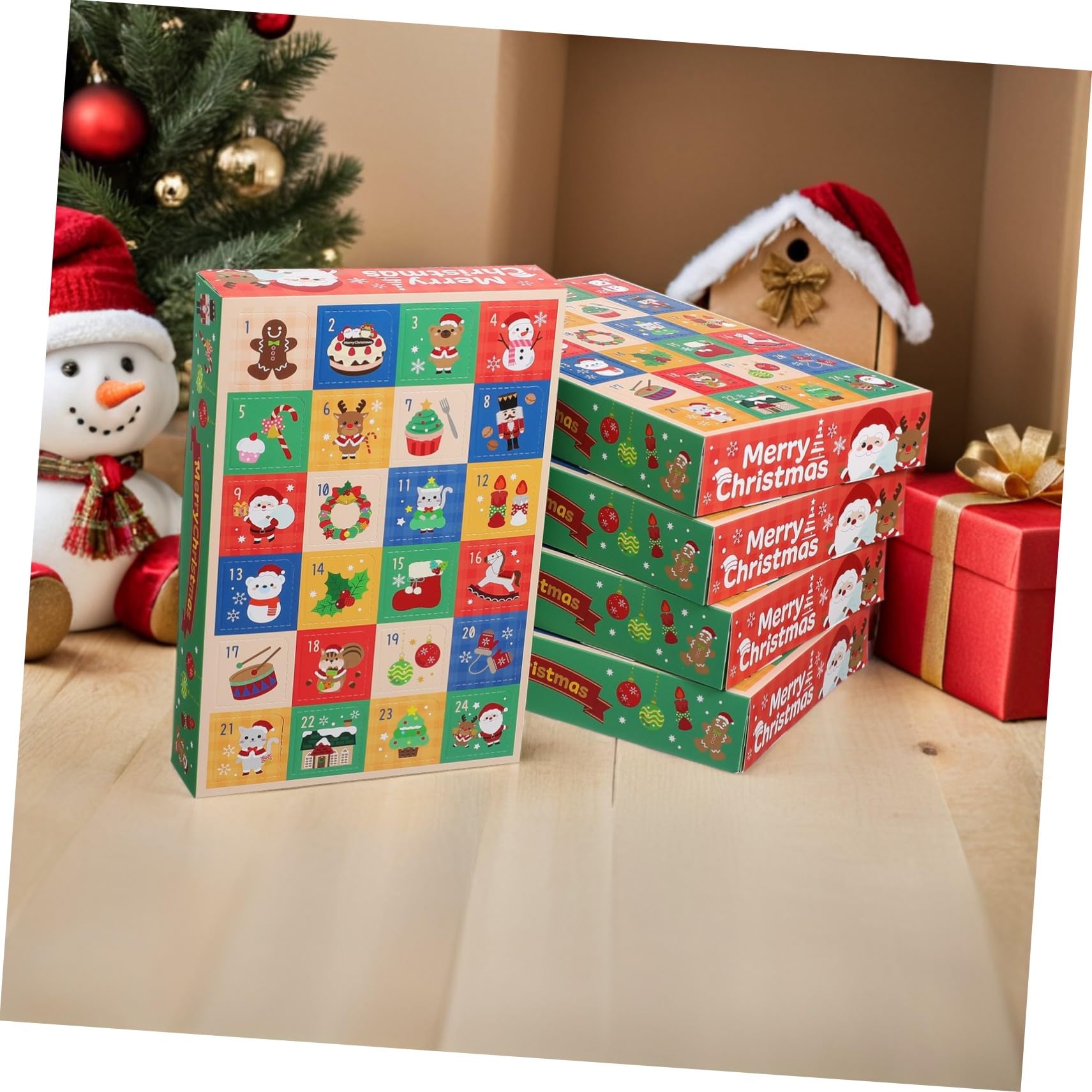 PRETYZOOM 15 Piezas Caja de Regresiva para Navidad de Calendario de Adviento Rellenable de Días Caja de Papel para Decoración Navideña de Dulces
