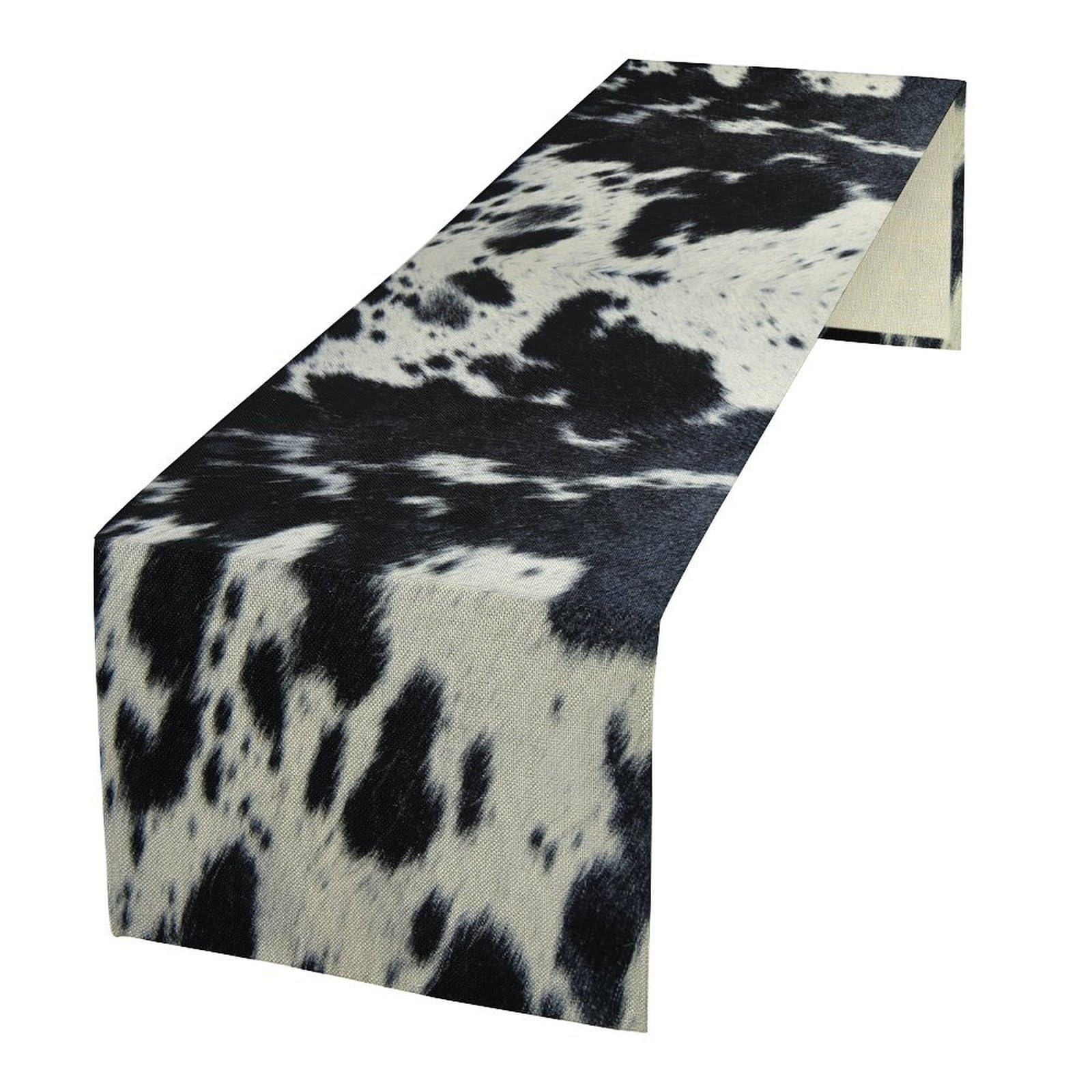 XBDDZSW Cow Print Table Runner, Black White Cowhide Print Western Style, Faux Linen, 13x36 Inch