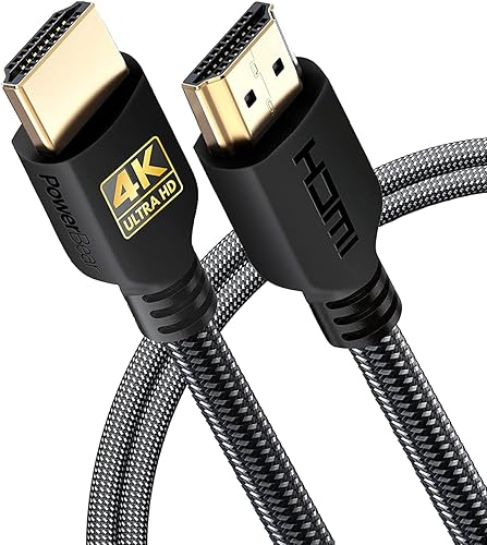PowerBear - Cable HDMI 4K 10 pies, nailon trenzado y conectores dorados Pack de 1 6 patas Negro