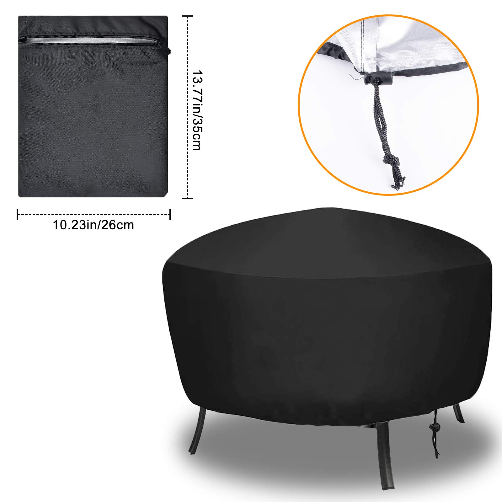 Pokrowiec ochronny na palenisko, 80 cm, dookoła pokrywa ze ściągaczem, wytrzymała, wodoszczelna, wiatroszczelna, odporna na promieniowanie UV, odporna na rozerwanie, z tkaniny Oxford (80 x