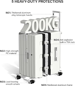 Hanke Premium 24 Inch Zipperless Medium Checked Luggage, Aluminum Frame Hard Shell PC Suitcase with TSA Lock and Multi-Handle Design, 8 Quiet Spinner Wheels for 1-2 Week Trip(White)