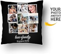 Vista 2 de Love and Family Collage - Almohada personalizada para pareja. Almohada de fotos personalizada con texto para cumpleaños, aniversario y Navidad.