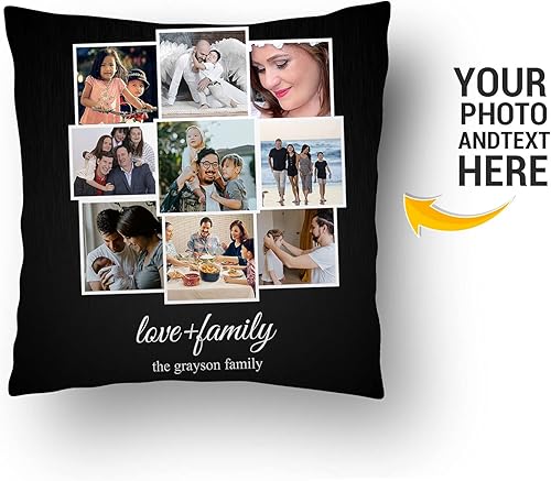 Miniatura 2 de Love and Family Collage - Almohada personalizada para pareja. Almohada de fotos personalizada con texto para cumpleaños, aniversario y Navidad.