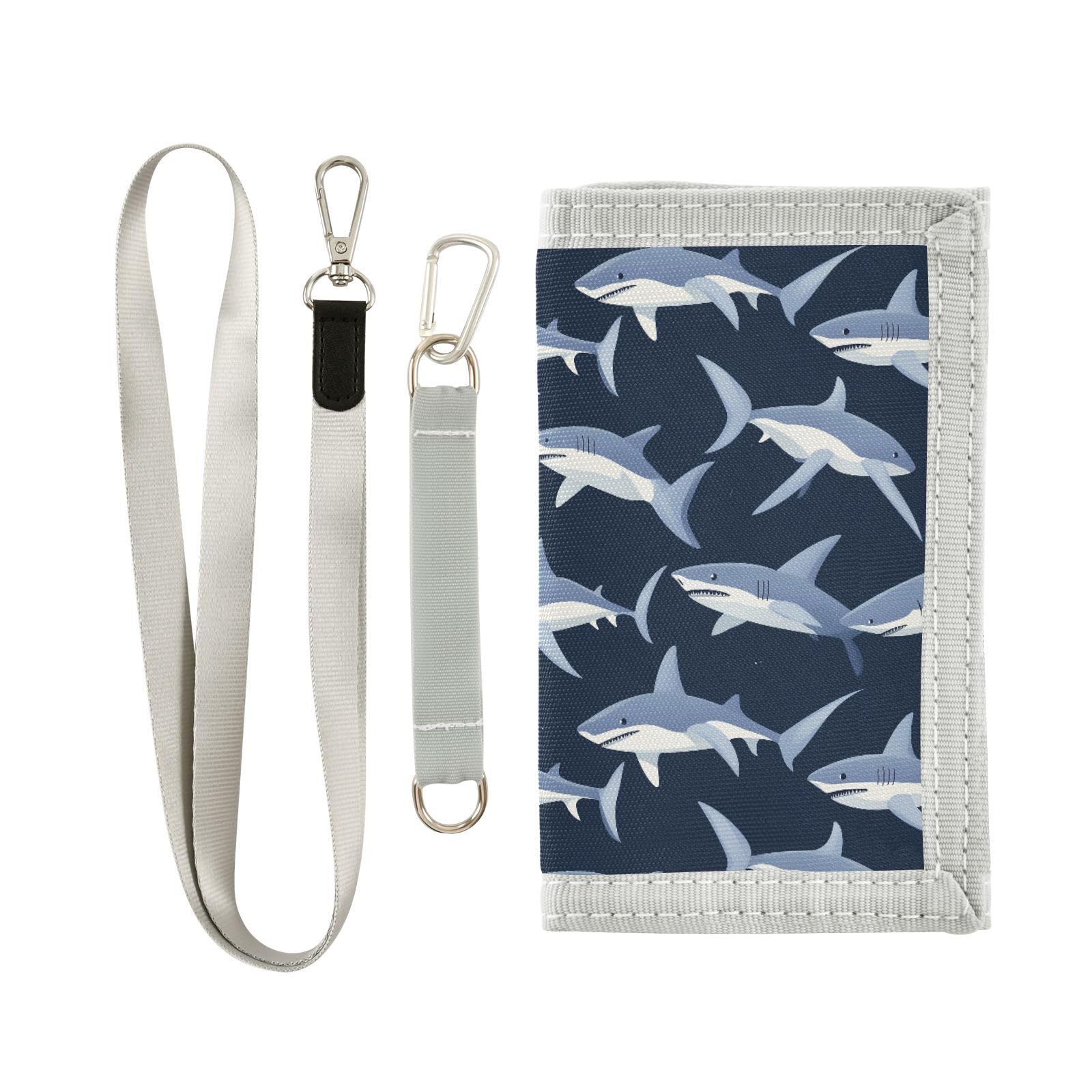 Sletend Cartoon Shark Kids Wallet for Boys Girls Trifold Canvas Wallet for Boys Zipper Wallets with Coin Pocket and Card Holders, Novelty Wallets for