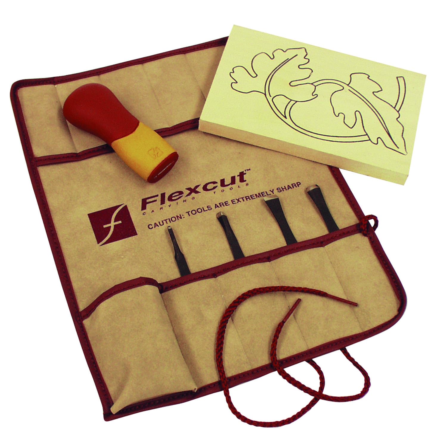 Flexcut Wood Carving Tools | 5 Piece Craft Carver Set | Includes 4 Carving Blades and Ergonomic ABS Handle | Plus Carving Blank and 11-Pocket Tool Roll | SK106 | Made in the U.S.A.