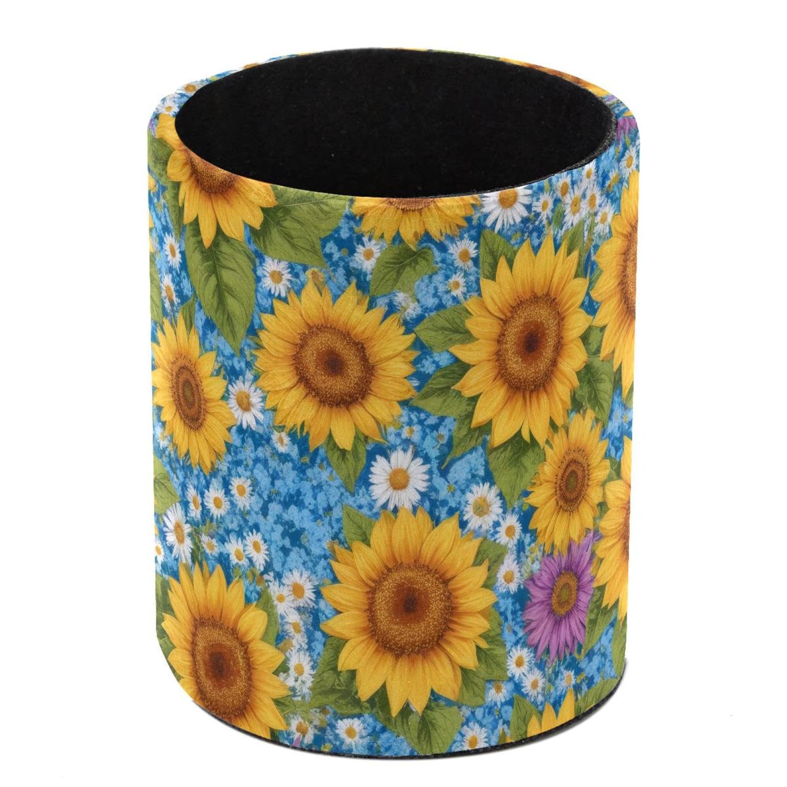 HEOEH Sunflower Pen Holder for Desk, PU Leather Pencil Holder Pen Cup Marker Holder Makeup Brush Holders, Desk Accessories & Workspace Organizers for Home, Office