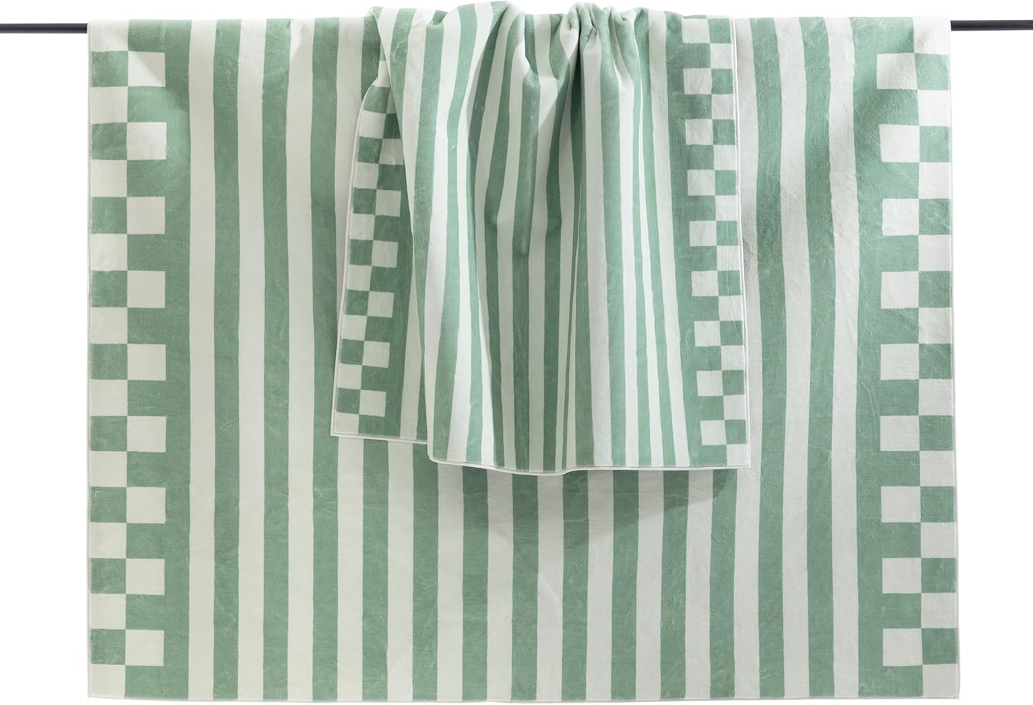 Carvapet 3x5 Small Rugs for Entryway Living Room Bedroom Dorm, Green Washable Low Pile Striped Carpet with Rubber Backing, Foldable, Non Slip Thin Area Rug, Ultra Soft