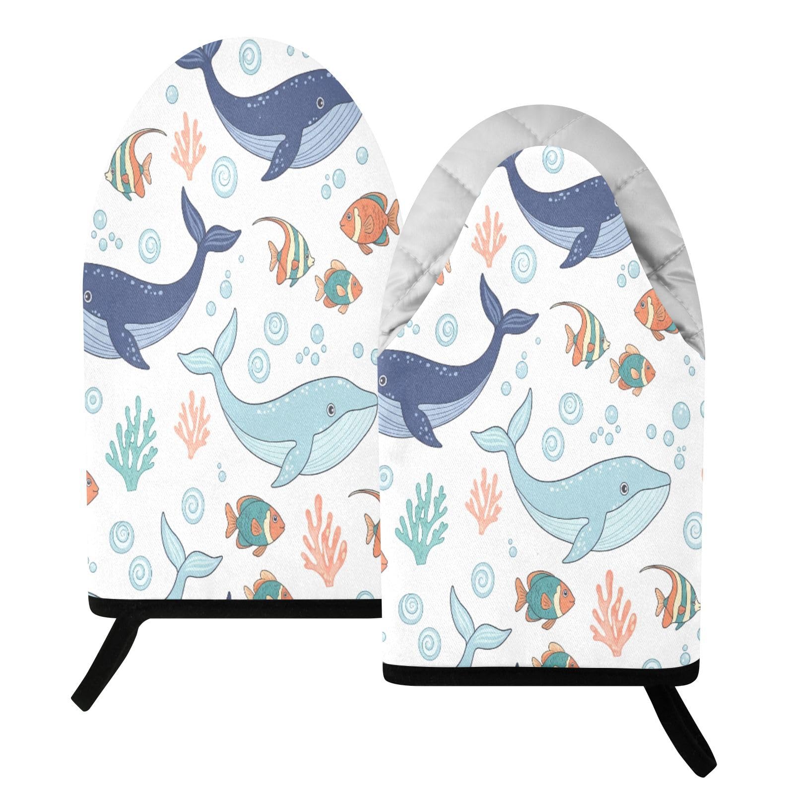 BURSTDDY Cartoon Whale Oven Mitt,Heat Resistant Kitchen Mitts for Cooking
