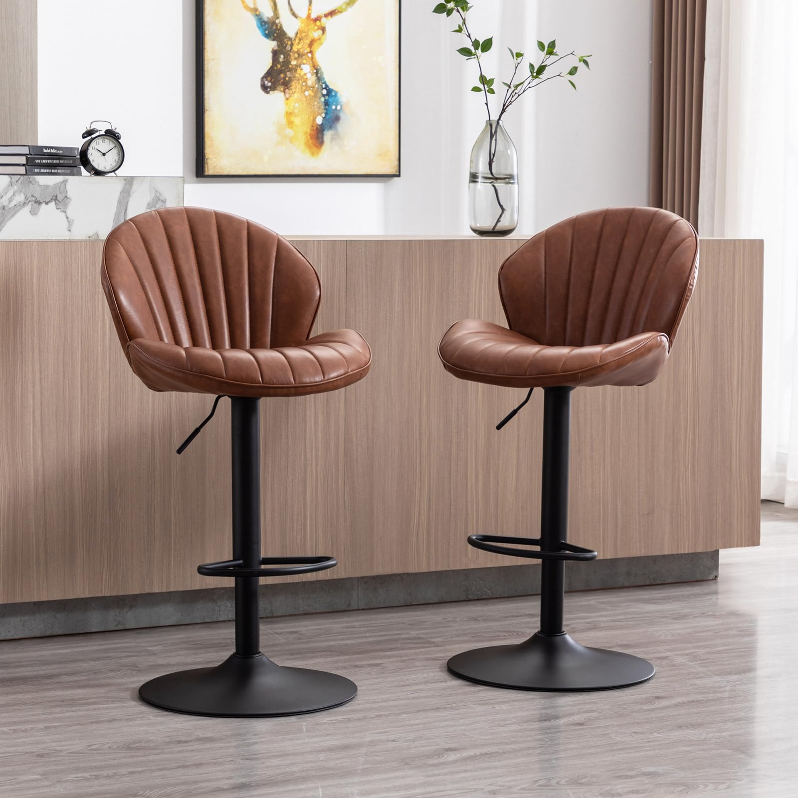 Chairus Tabourets de Bar Pivotants Hauteur Réglable en Cuir PU Lot de 2 Marron Ergonomique