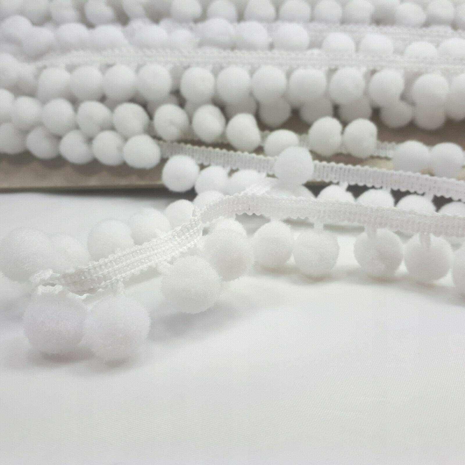 25 metres of POM POM Trim Quality Pompoms 10mm Bobbles 18mm Total Width Tape (White)