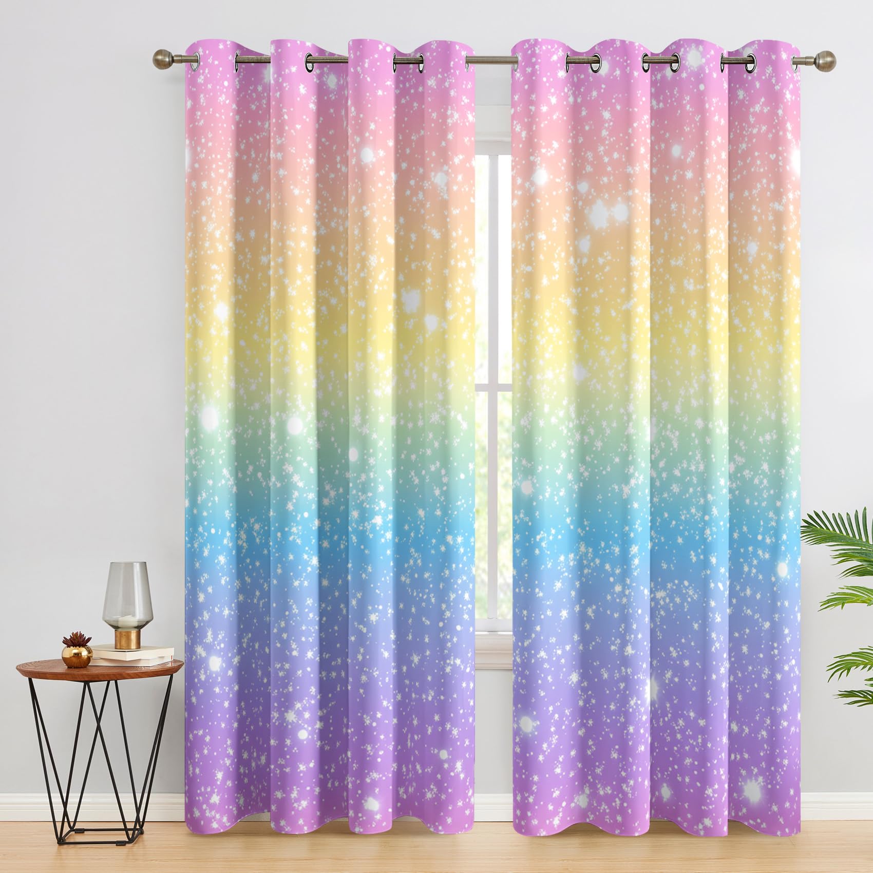 Colorful Ombre Blackout Curtains, Dreamy Gradient Curtains for bedroom, Living Room, Thermal Insulated Noise Reduction Eyelet Drapes, 90 Inch 2 Panels Set, (W46 x L90) iK82