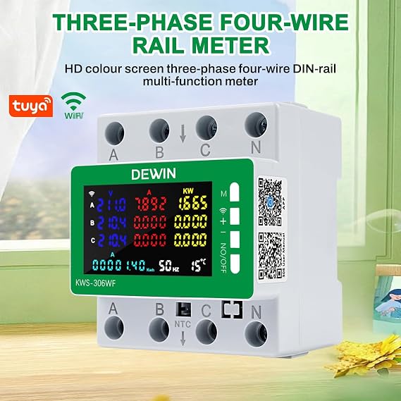 Electricity Meter 3 Phase 9 in 1 WLAN Tuya Smart Meter Digital Electricity Three Phase Current Meter AC 85-290V 0-80A Counter KWh Counter Ammeter