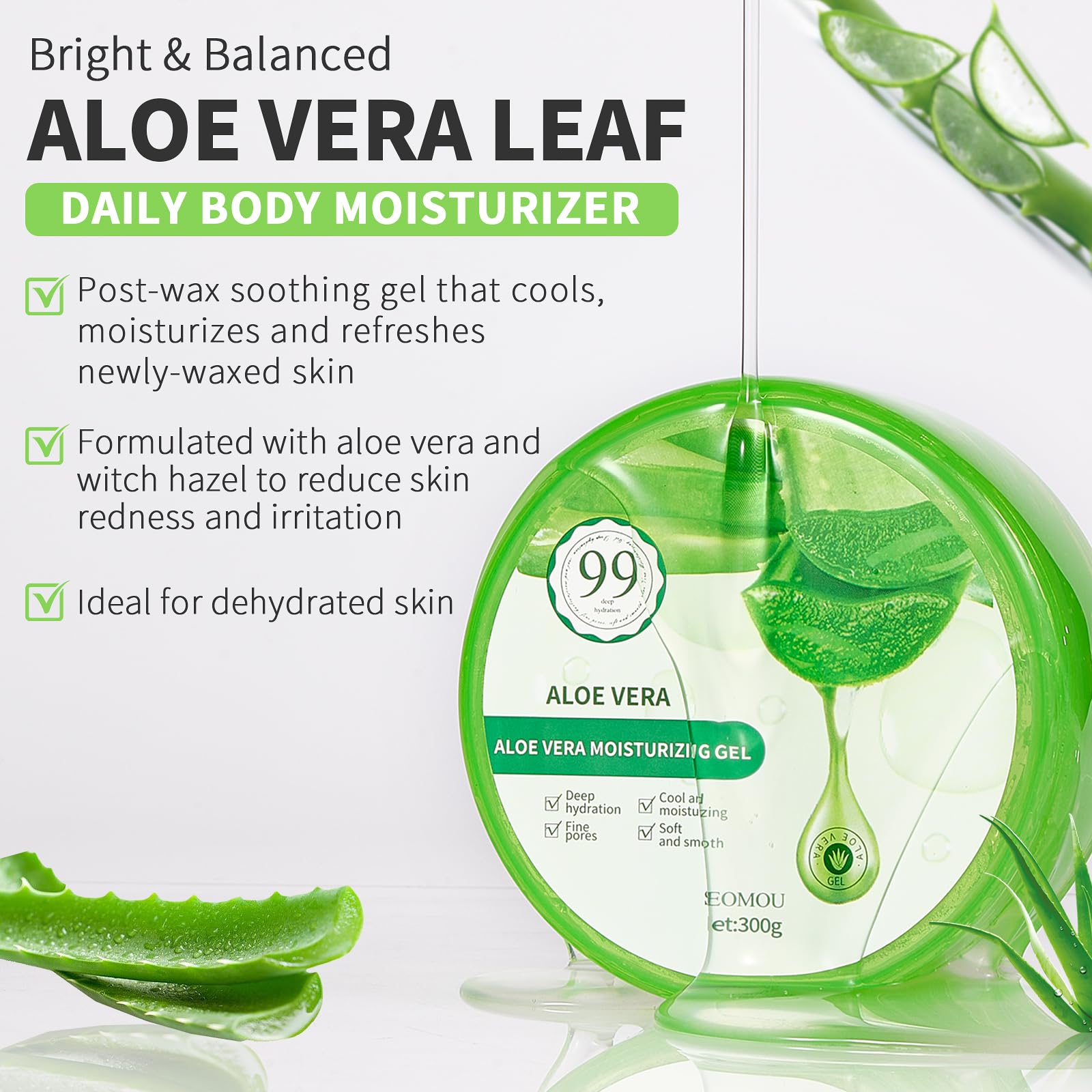 NAILKISS Aloe Vera Gel, Organic Moisturizing Cream Soothing and Hydrating for Face, Skin, Hair & Sunburn Relief, 100% Pure Aloe Gel for All Skin Types-300ml (10.1fl.oz)