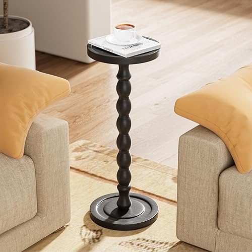 Miniatura 2 de Mesa auxiliar pequeña de madera de caucho, mesas auxiliares redondas de madera maciza para espacios pequeños, mesas de Martini, mesa de bebida con