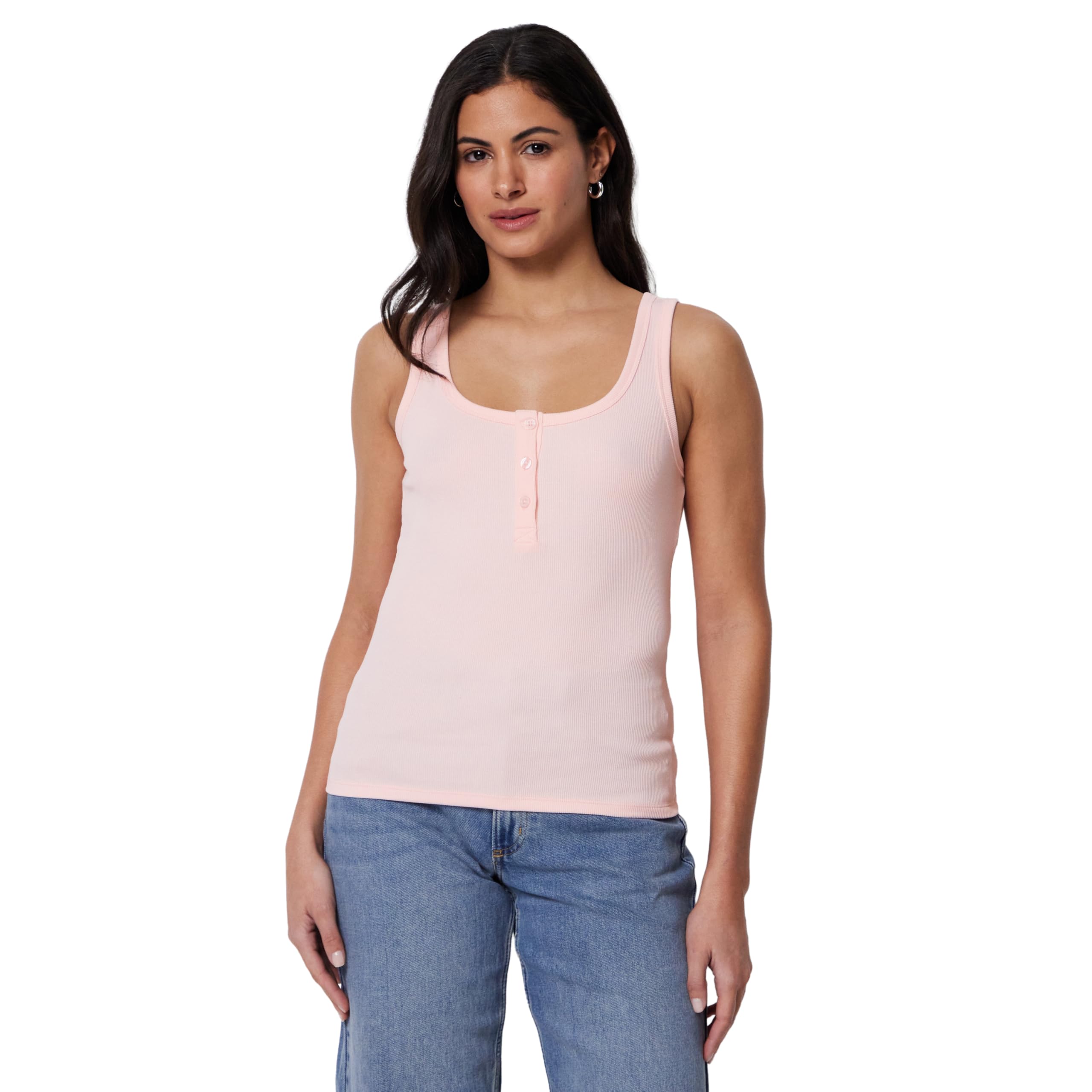 Amazon Essentials Women's Slim-Fit Ribbed Henley Tank, Light Pink, Medium