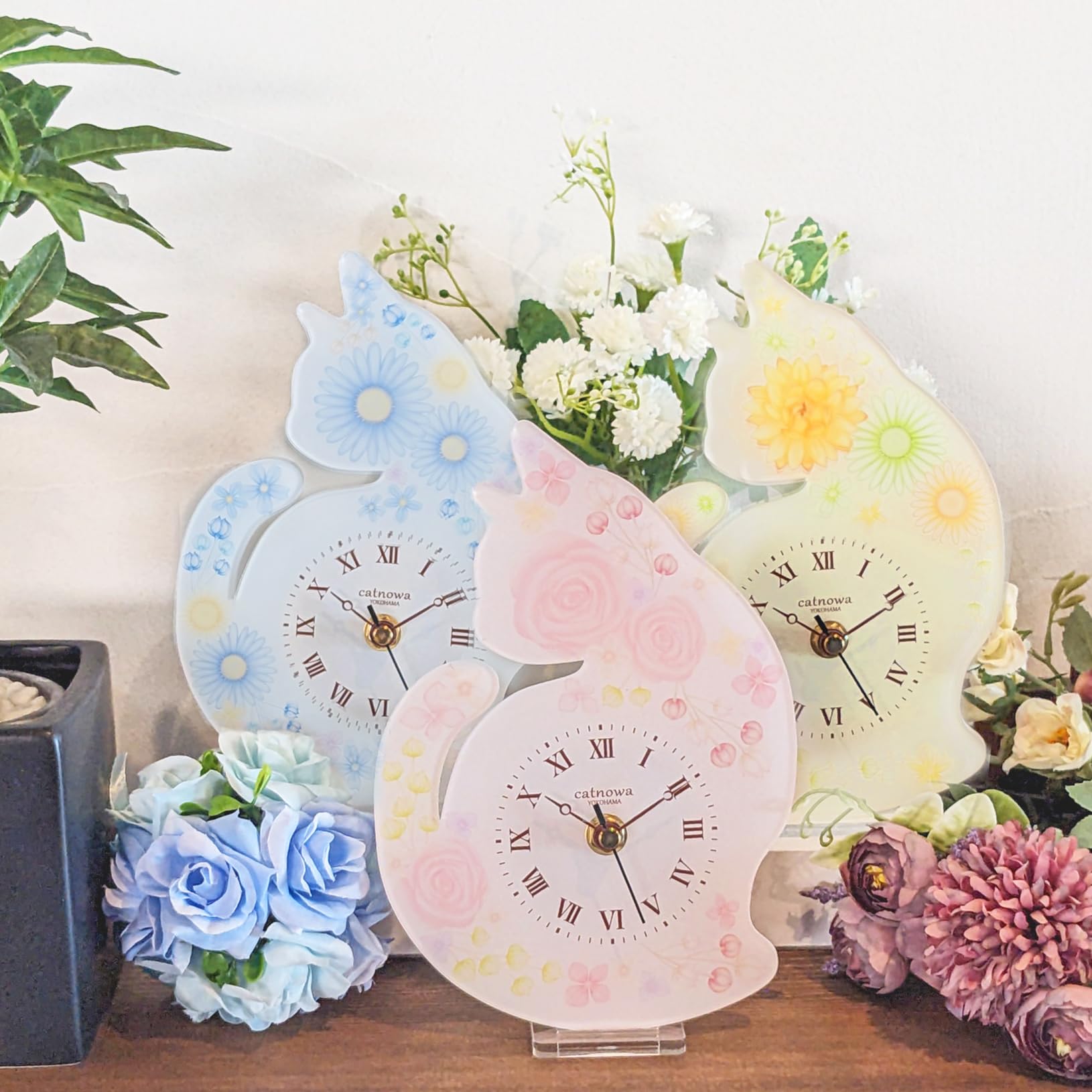 Amazon.co.jp: 猫のハーバリウム風クロック (ブルー) : ホーム＆キッチン