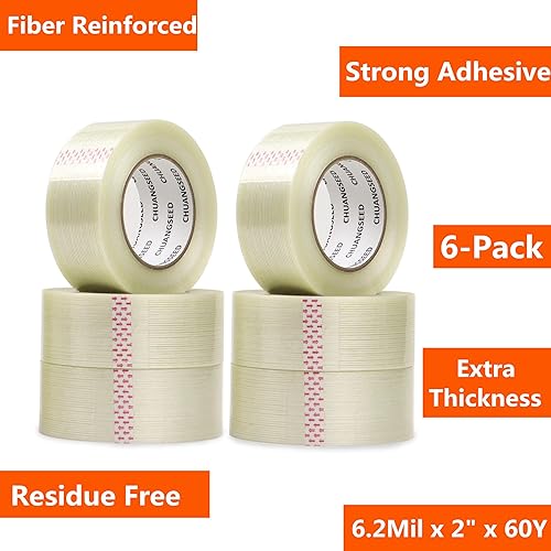 Vista 15 de CHUANGSEED Paquete de 3 cintas de fleje de filamento mono de 6.2 mil x 1 pulgada x 60 yardas, cinta de fibra de vidrio reforzada transparente