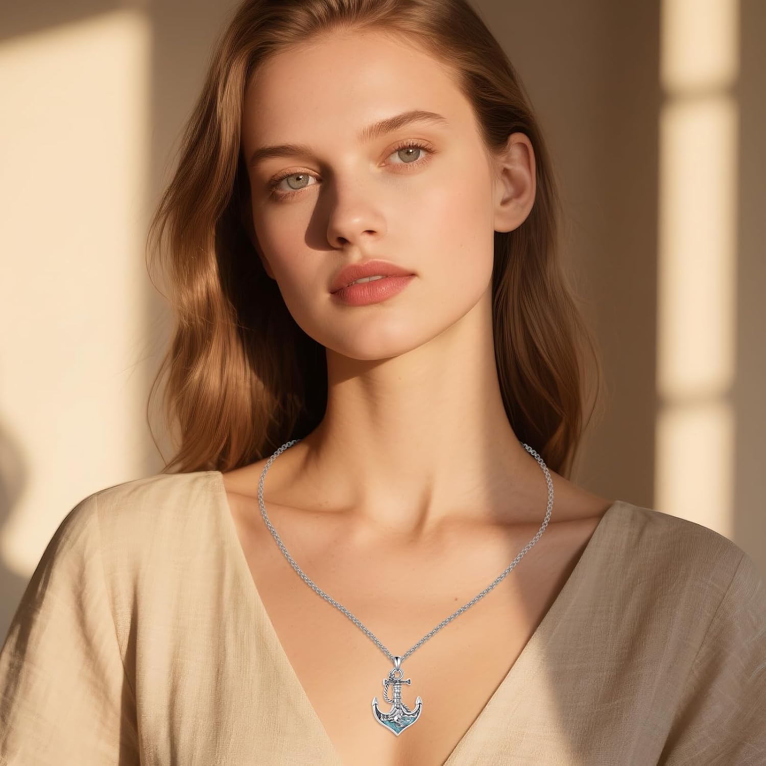 Turquoise Anchor Necklace 925 Sterling Silver Lighthouse Necklace Anchor Jewerly Gifts for Women Men - Image 5