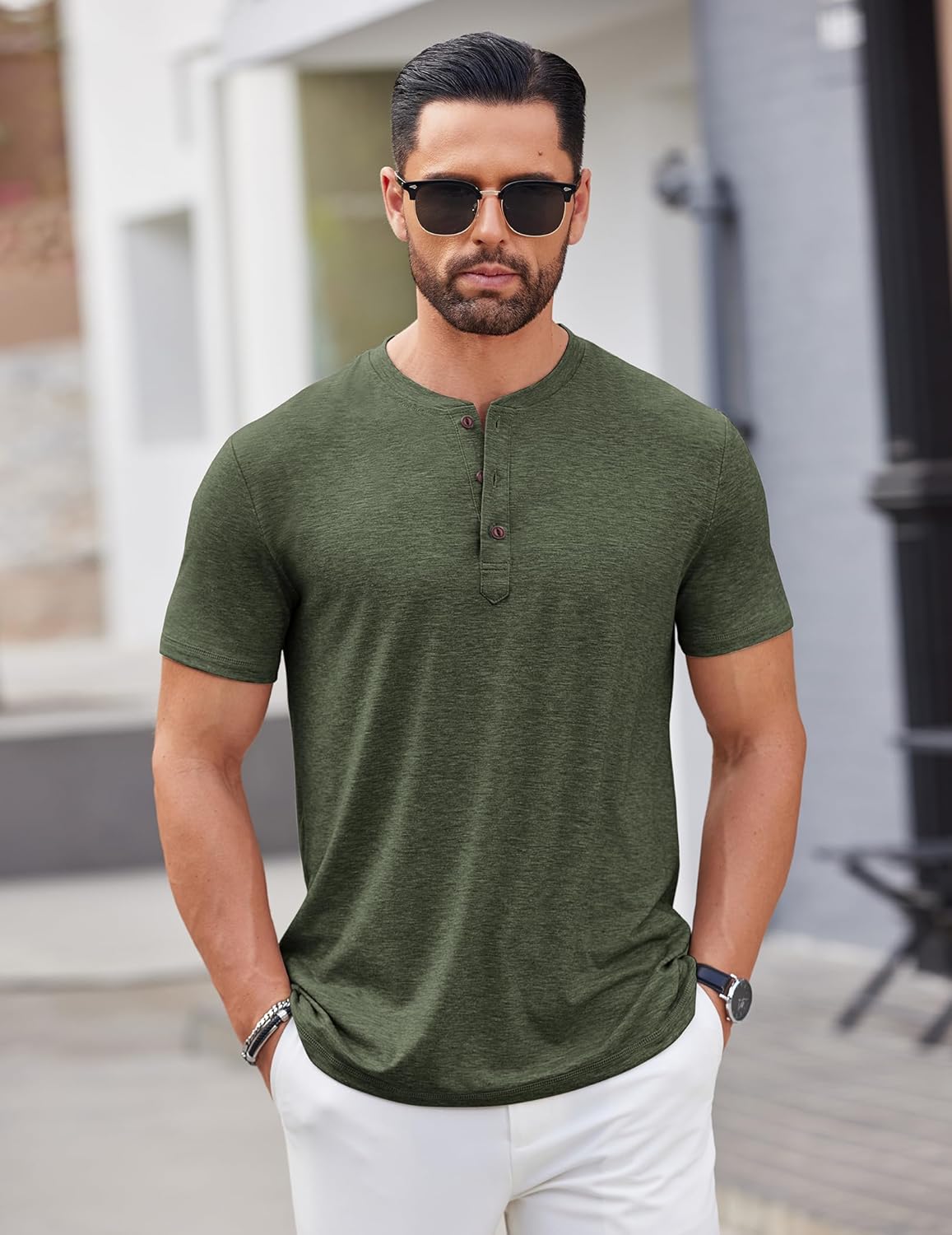 COOFANDY Men's Henley Shirts Short Sleeve Casual Basic Tee Summer Button Henley Soild T Shirts - Image 4
