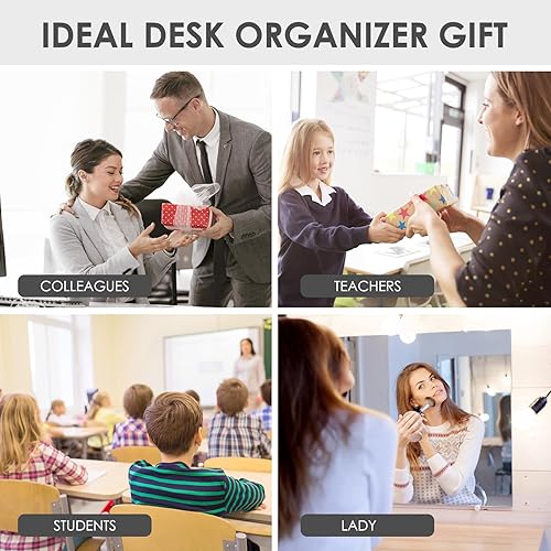 Miniatura 9 de Housmile Soporte para bolígrafo para escritorio, organizador de escritorio giratorio de 360 con 5 compartimentos, soporte de malla metálica,