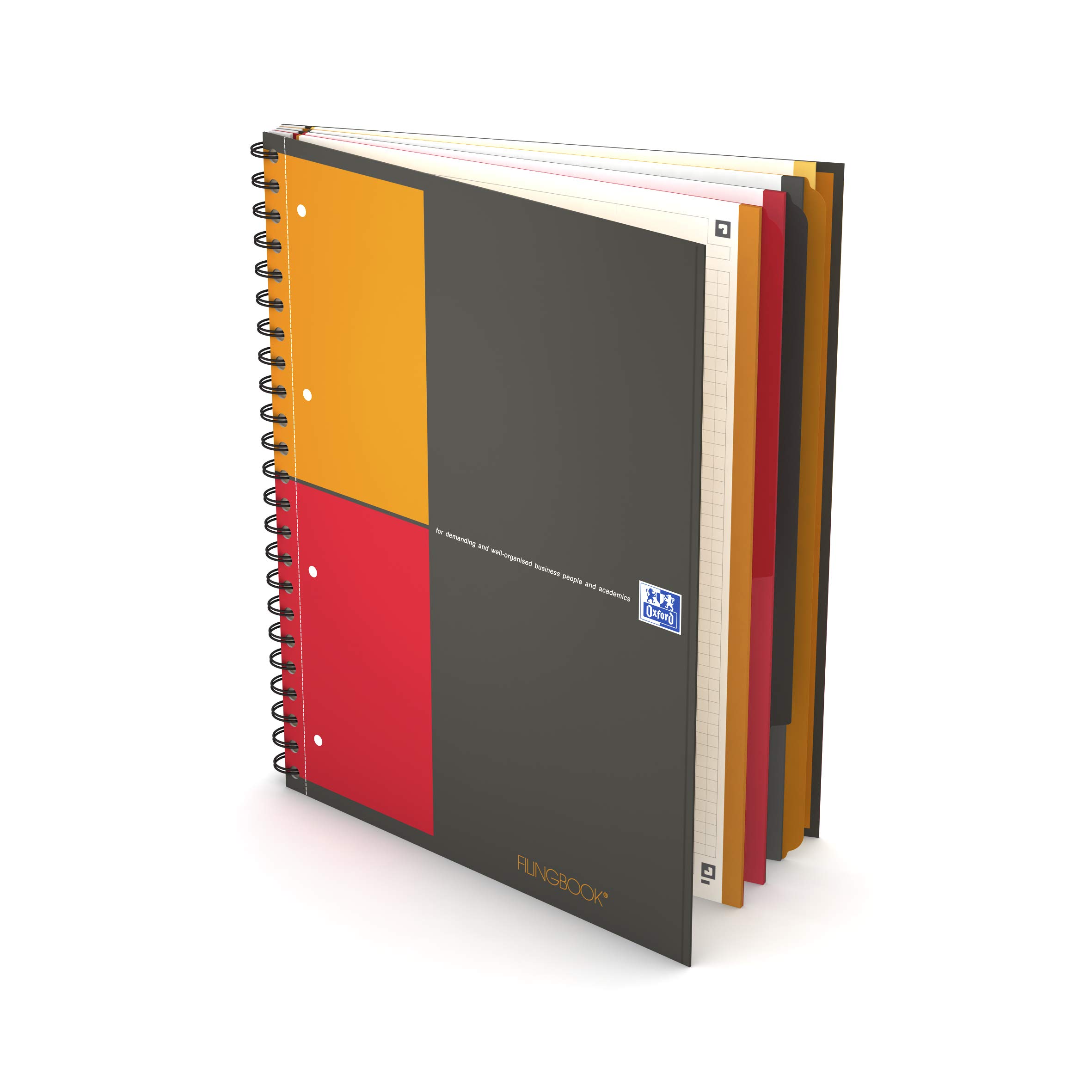 Oxford Notatnik A4 Filingbook "International" w kratkę, 200 stron, 3 przekładane zakładki, 5 sztuk