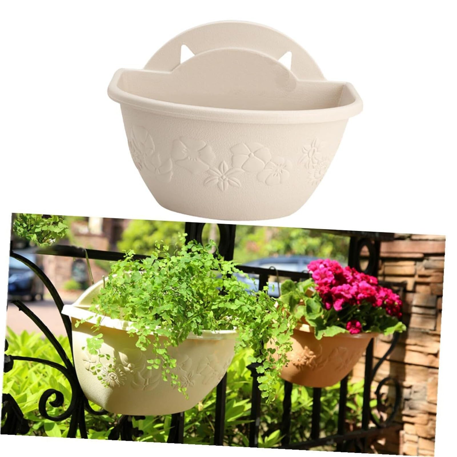 Vasi per piante da interno Vaso da fiori in plastica semicircolare beige piccolo appendere al muro for interni Decorazioni per veranda e spazi esterni