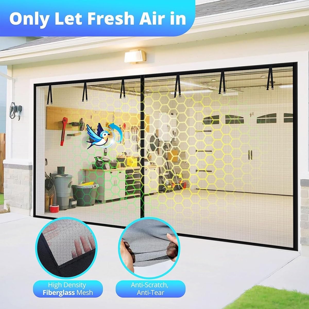 Mosquitera para Puerta de Garaje, Malla de Fibra de Vidrio Magnética