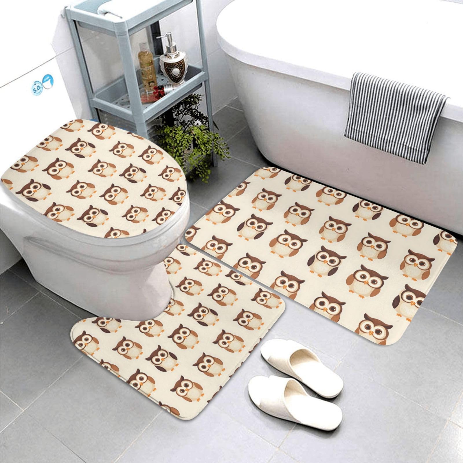 Tapis de salle de bain lot de 3 anti-glisse lavable pour WC et baignoire