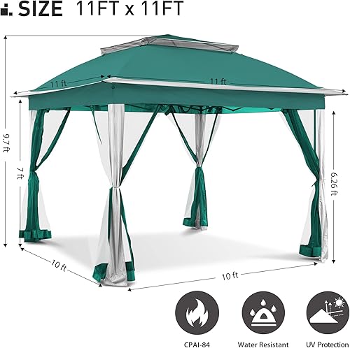 Miniatura 2 de Gazebo desplegable de 11 x 11 pies para patios, carpa con paredes laterales, carpa para exteriores con mosquitera, toldo desplegable para refugio de