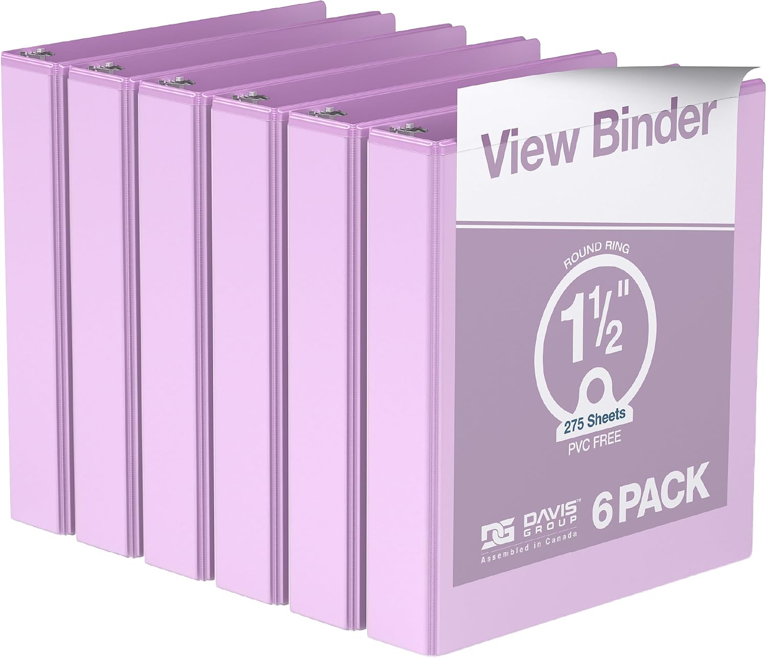 View Binder, 3-Ring Binder, 1.5" Round Rings, Pastel Lavender, 6 Pack