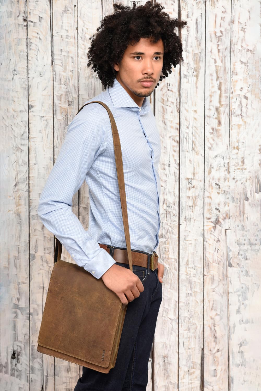 LEABAGS London Umhängetasche Herren Leder – Herrentasche zum Umhängen Echtes Leder 32x26x8 cm Kleine Schultertasche Vintage